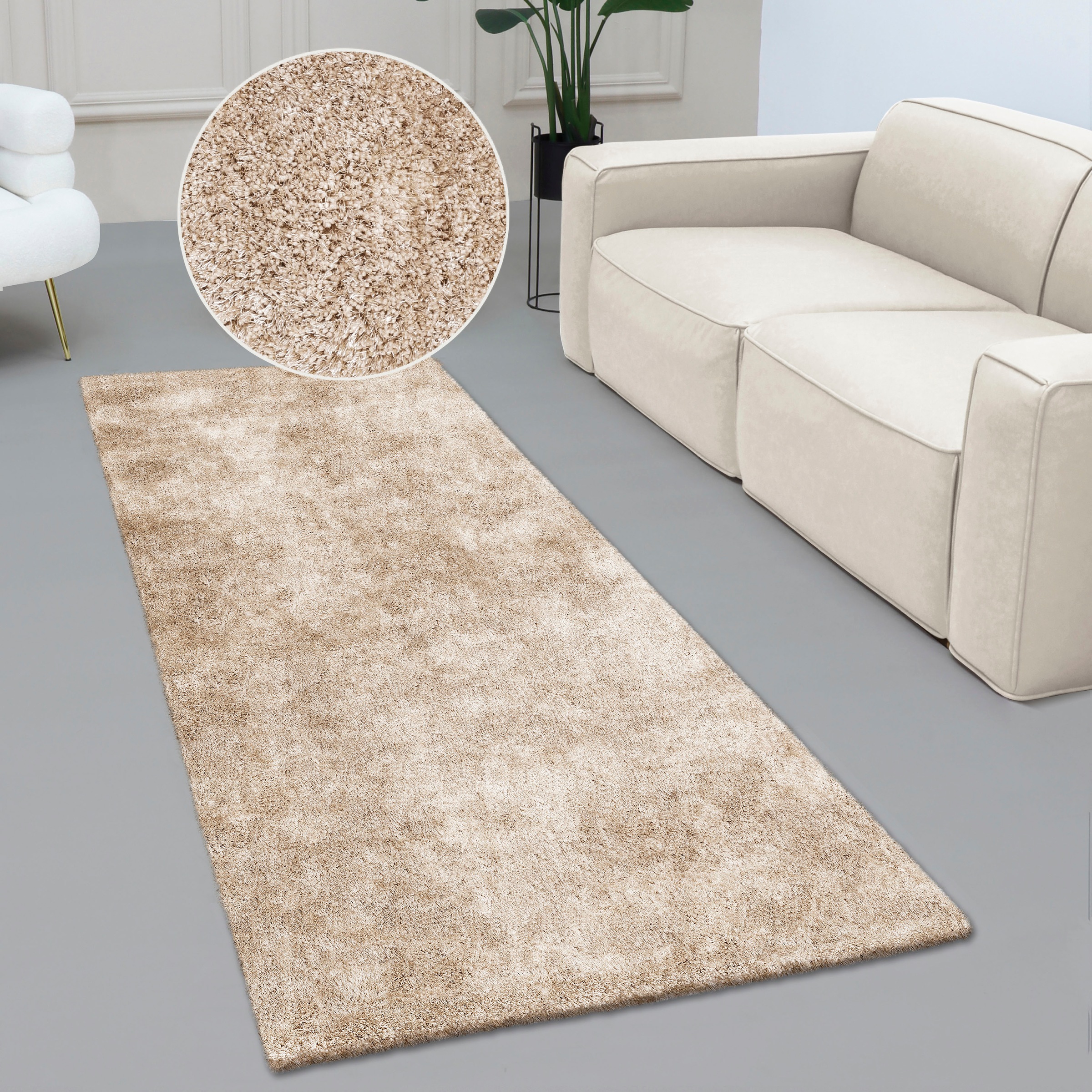 Bruno Banani Tapis de sol à poils longs »Dana Teppich, Kundenliebling« Rectangulaire 30 mm Höhe Brücke, uni, weich, Mikrofaser, Diele, Flur, Wohnzimmer, Schlafzimmer
