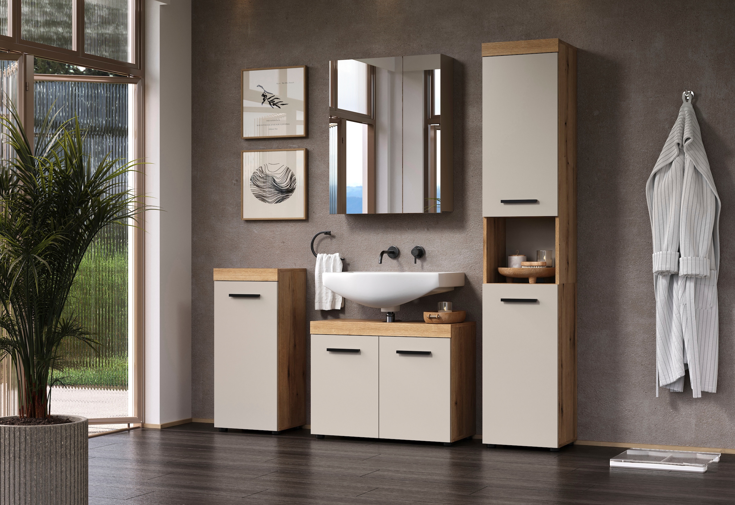 welltime Armoire haute »Isera« 1 cuis tlg. Badschrank mit 2 Türen und 1 offenem Fach  – (B/T/H) 36 /31/184 cm