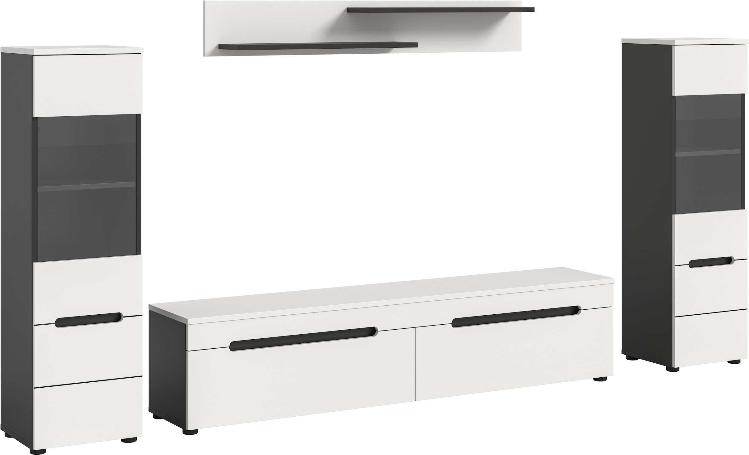 Home affaire Meuble mural »REHAT, TOPSELLER!, 4-teilig, wahlweise stehend und hängend montierbar« Set bestehend aus: 2x Vitrine, Lowboard und Wandboard, 3 cuis tlg.