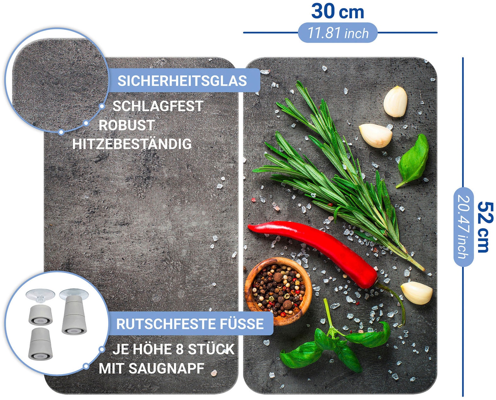 WENKO Herd-Abdeckplatte »Universal Modell Rosmarin« Herdabdeckung für alle Herdarten, kratzfest, mit rutschfesten Füssen