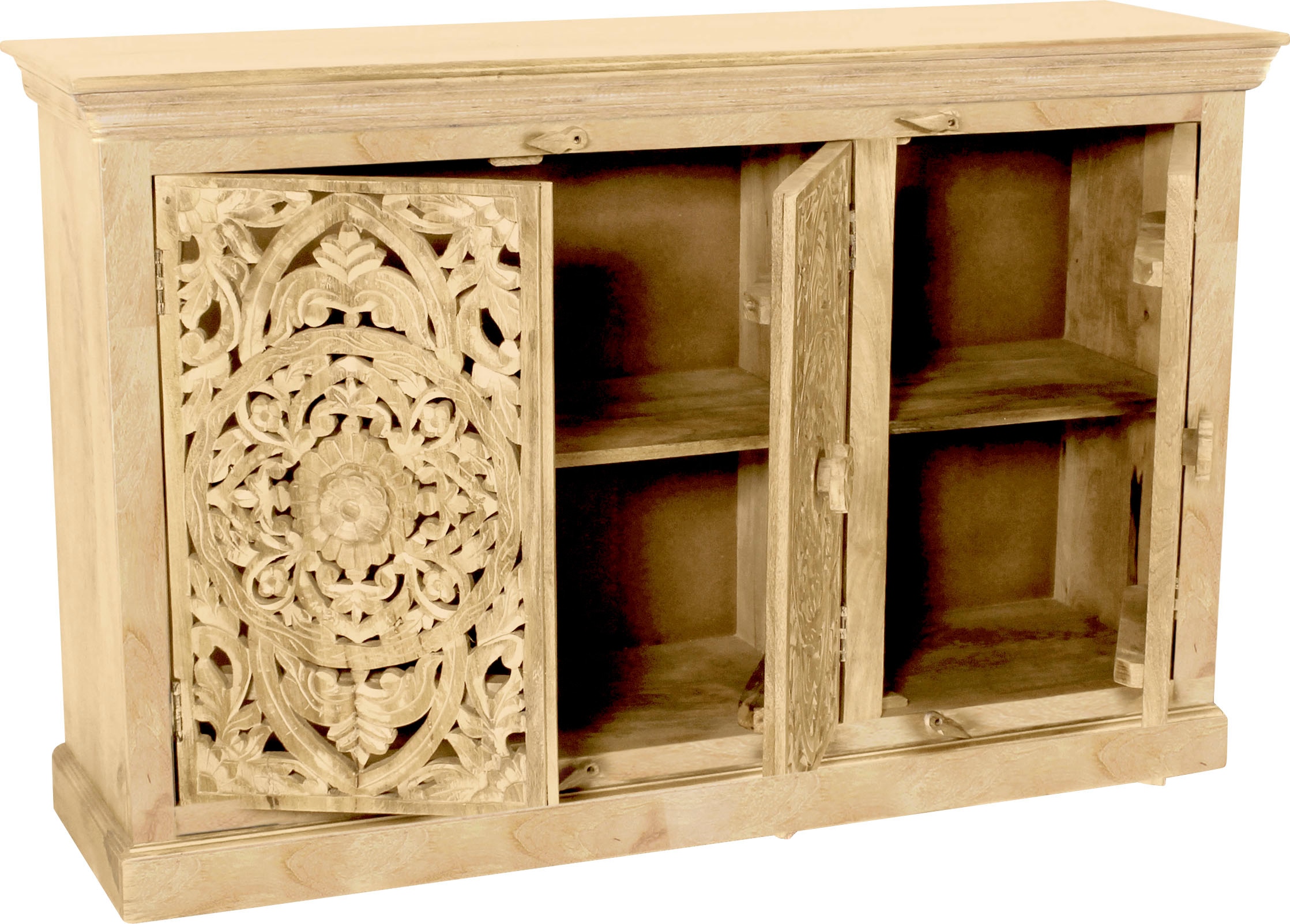 SIT Buffet »Modena aus Mangoholz mit 3 Türen und aufwändigen Schnitzereien« Sculptures élaborées de style oriental