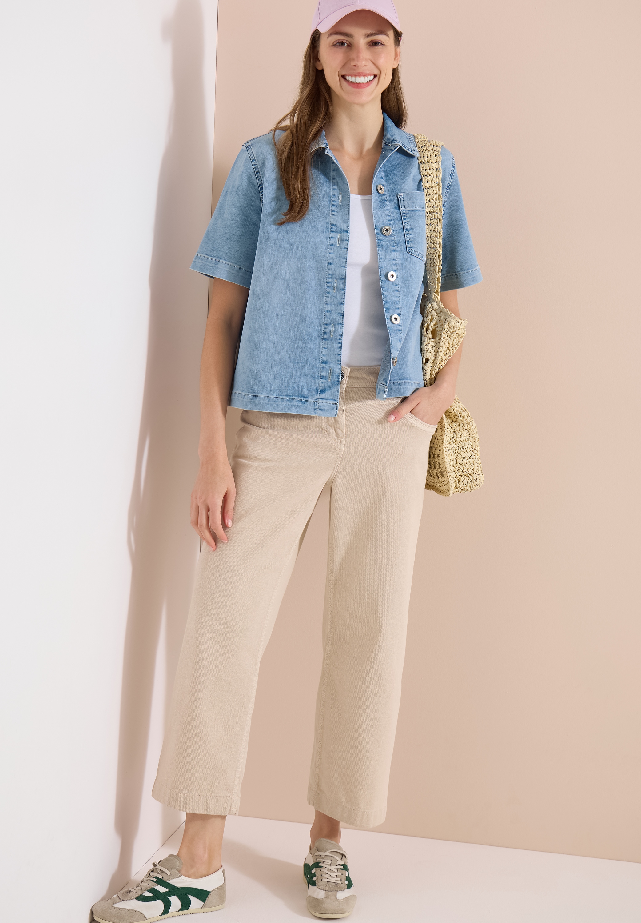Cecil Veste en jean ohne Kapuze Kurzarm Jeans-Overshirt mit Knopfleiste