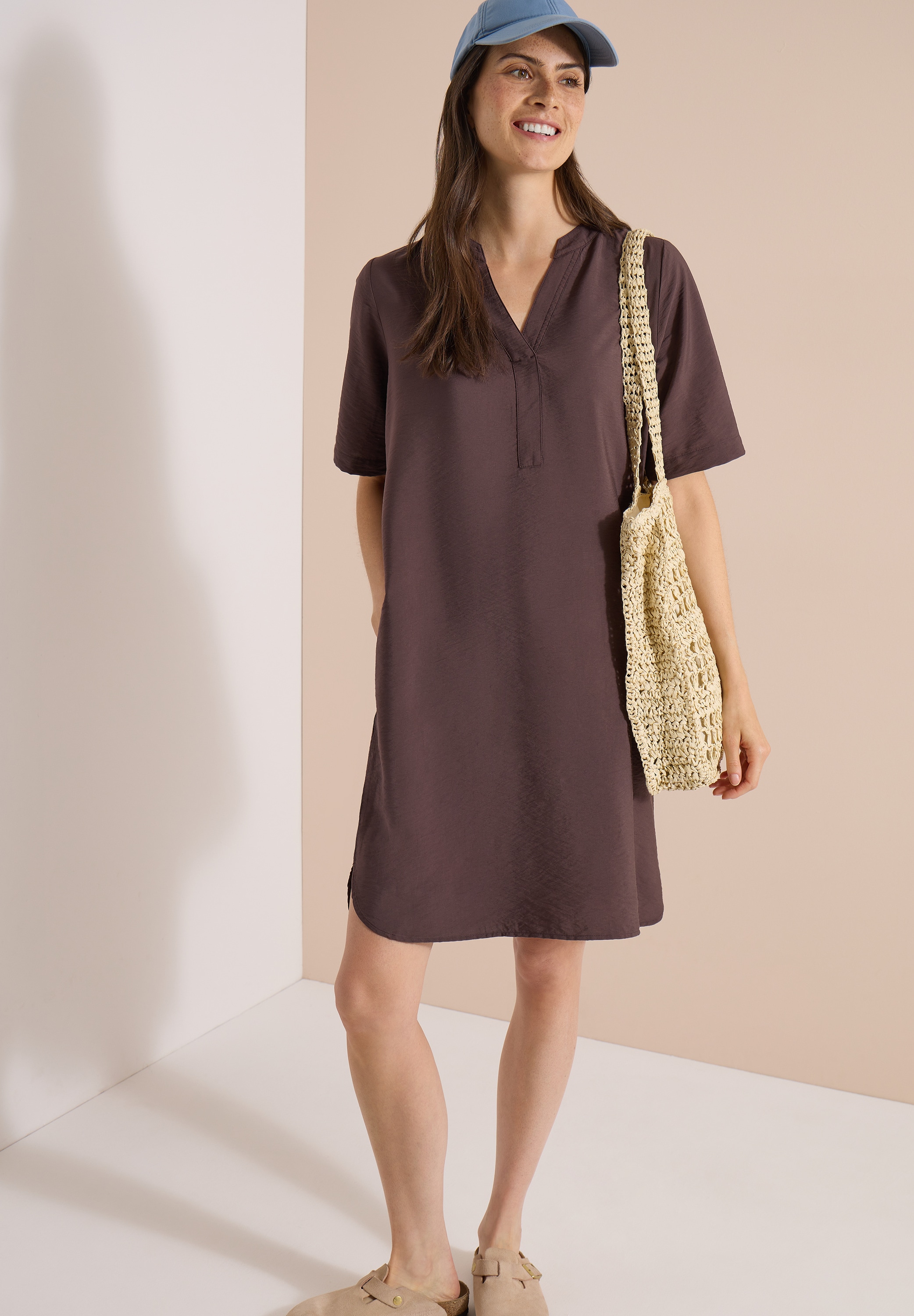 Cecil Sommerkleid Eingrifftaschen Viskosemix, Split Neck, knieumspielend
