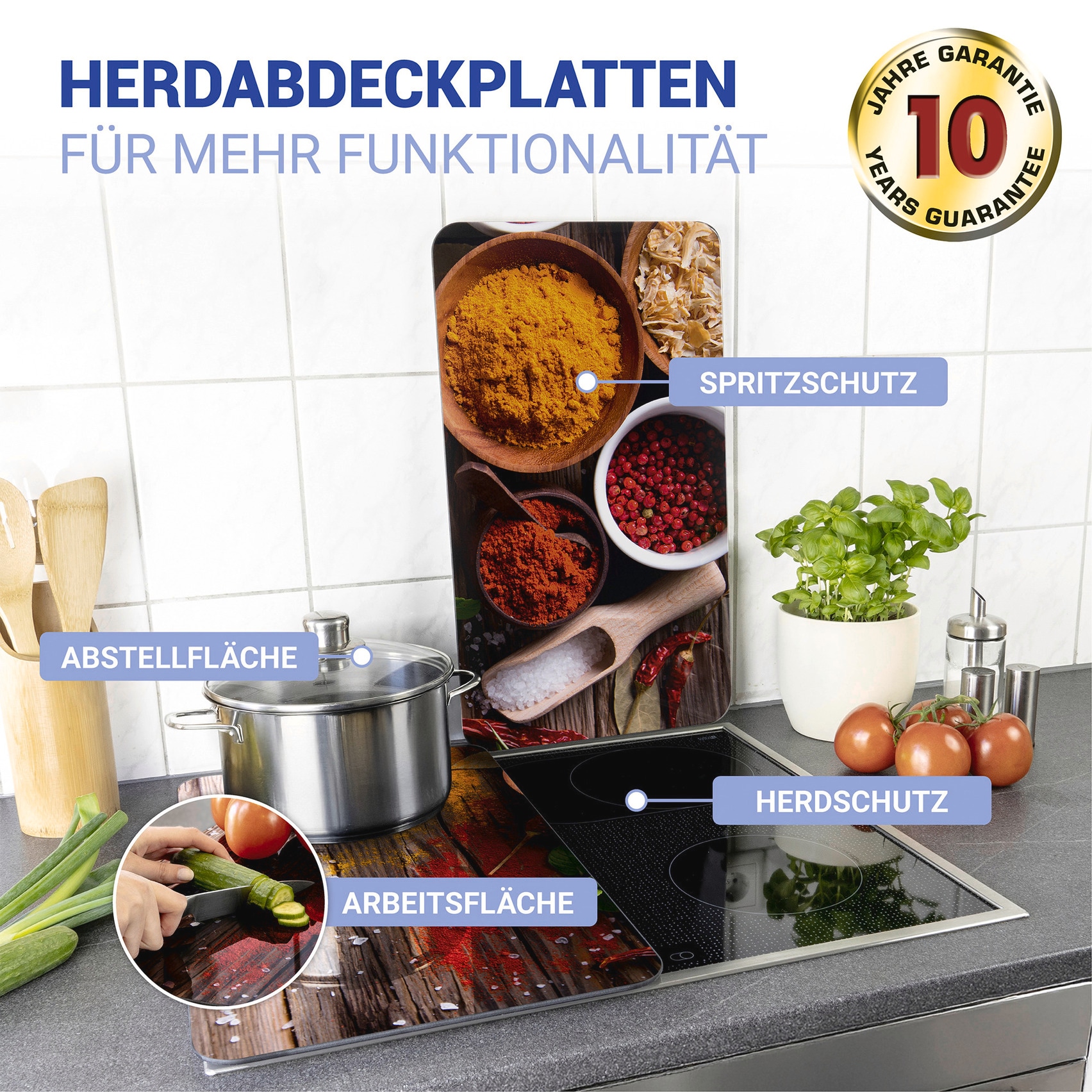 WENKO Herd-Abdeckplatte »Universal Modell Gewürze« Herdabdeckung für alle Herdarten, kratzfest, mit rutschfesten Füssen