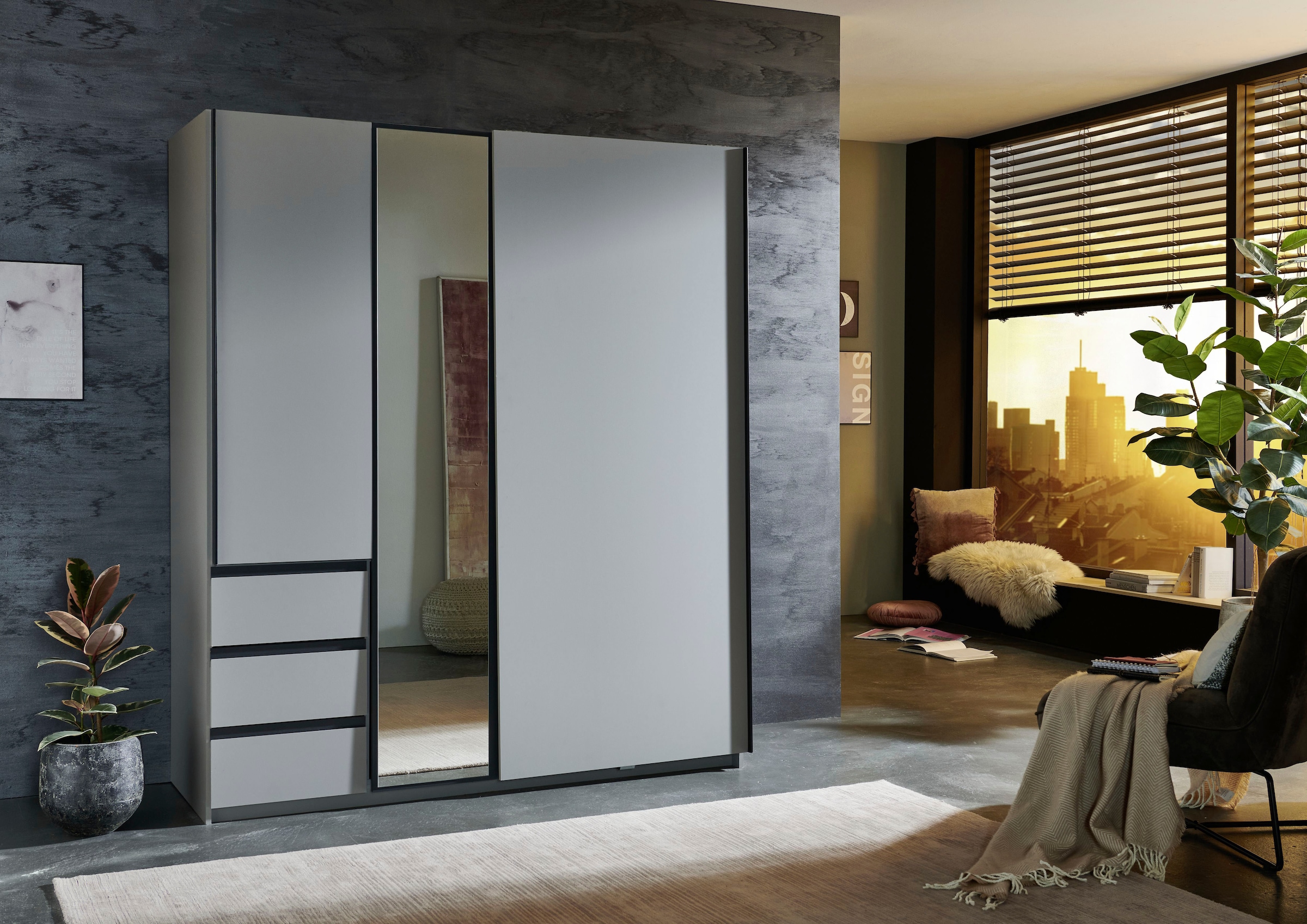 Wimex Armoire à portes coulissantes »Stade, B: 168cm, inkl. Spiegel und von aussen bedienbaren Schubladen« erhältlich in verschiedenen Farben