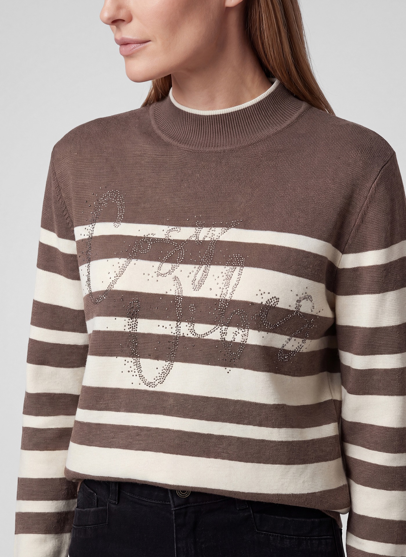 Rabe Pull en tricot im Streifen-Design und mit Glitzer-Wording