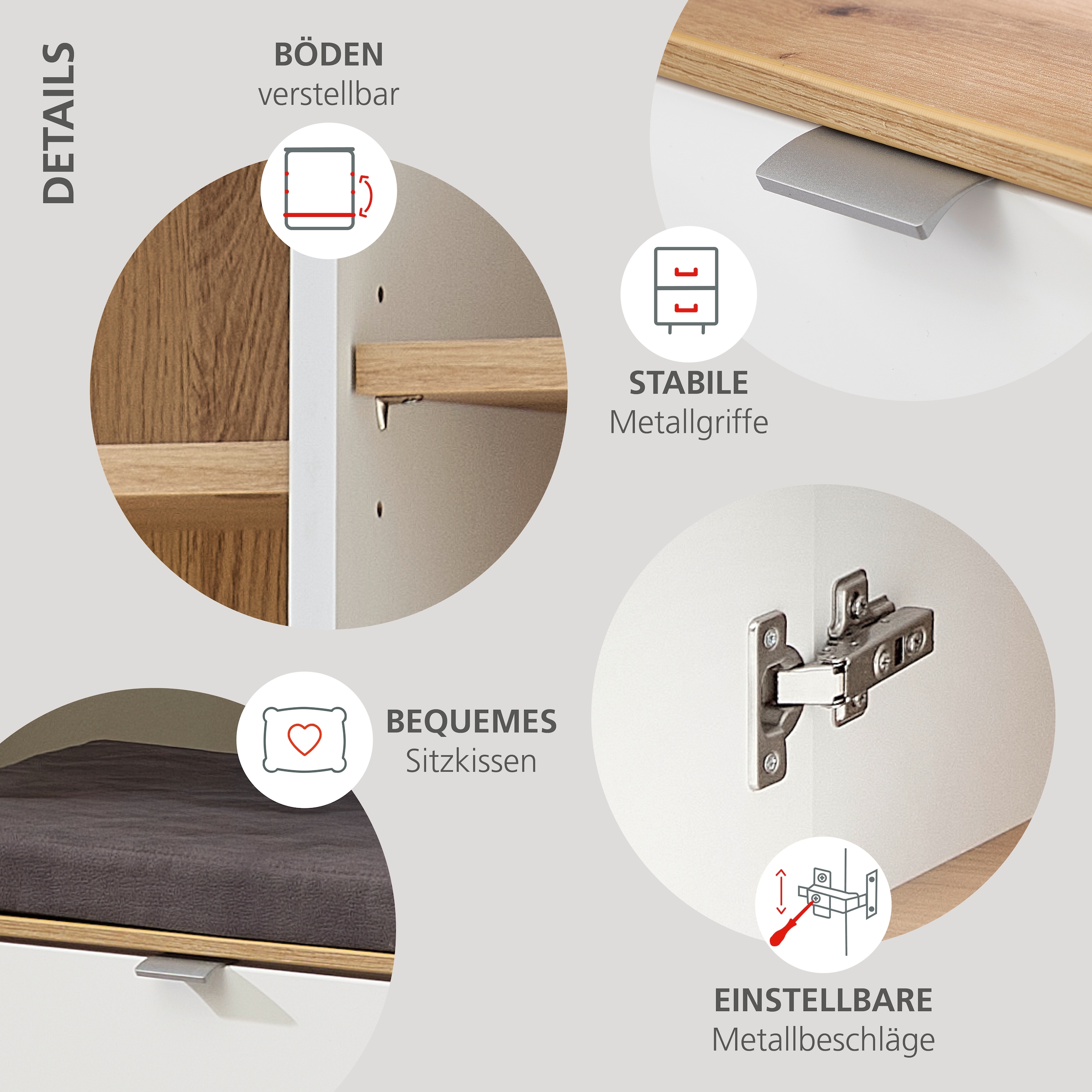 Innostyle Armoire à chaussures »Bari Schuhbank inkl. Sitzkissen, BxHxT 128x50x38 cm« 1 cuis tlg. 2 portes, 6 compartiments, fermeture douce, protection d’angle ABS