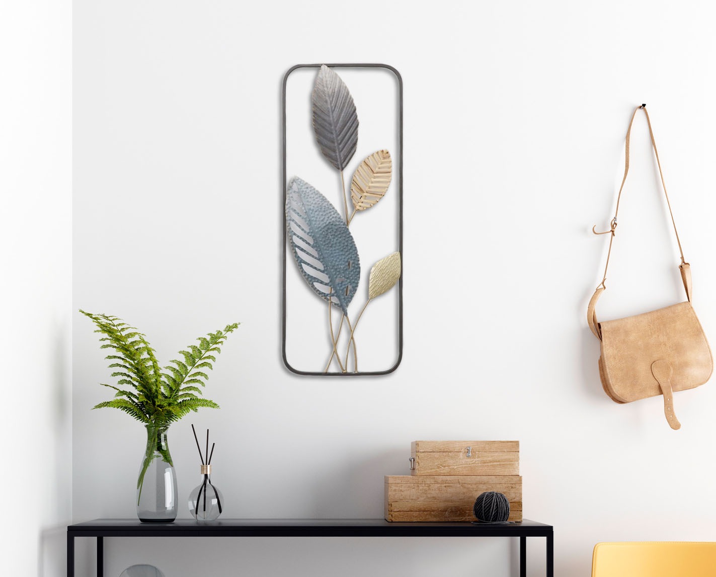 Bönninghoff Tableau métallique »BLÄTTER 29x74 cm – Deko modern« Feuilles | Images de feuilles | Plantes décoration murale