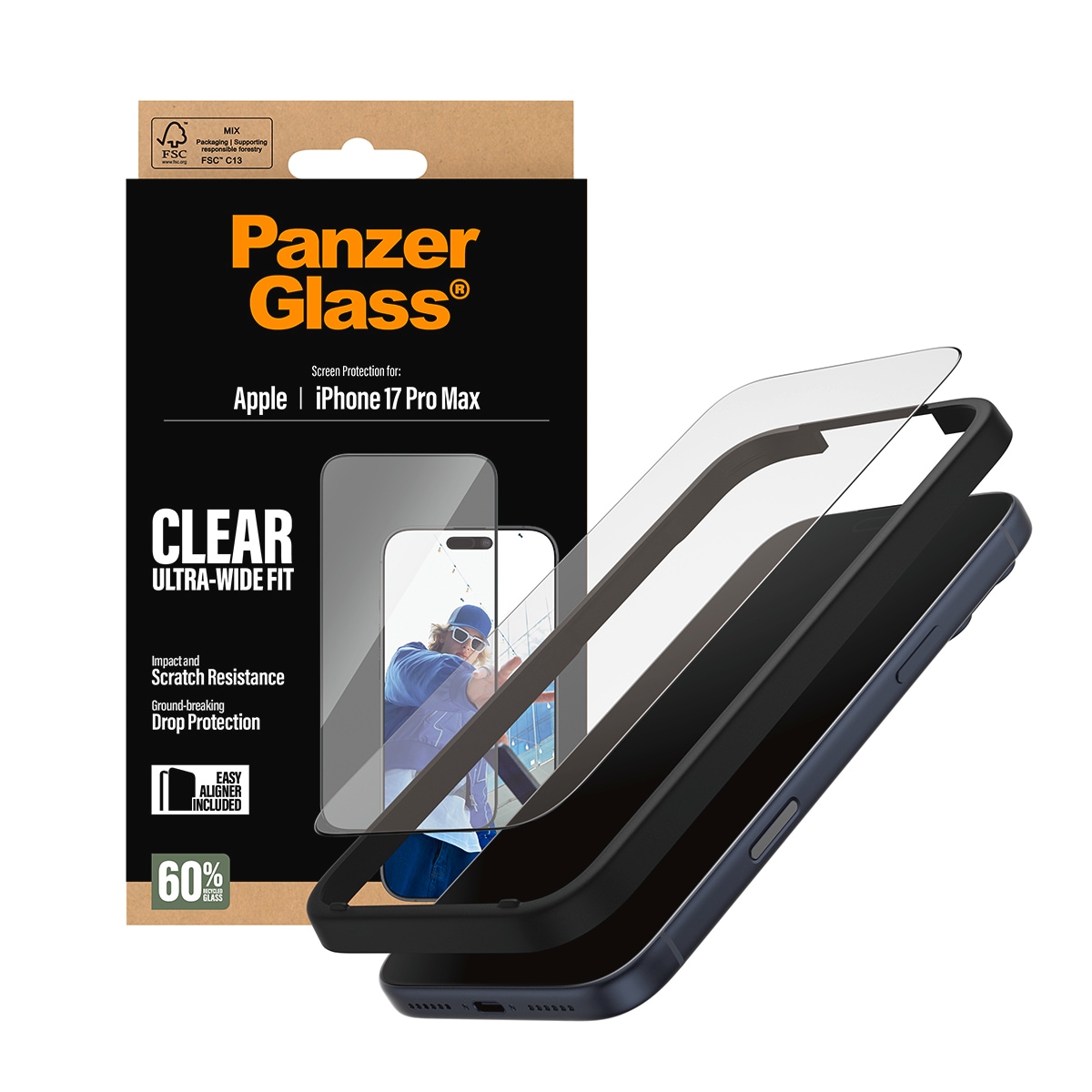 CARE by PanzerGlass Verre de protection d'écran »Ultra-Wide Fit Screen Protector« für Apple iPhone 17 Pro Max Displayschutzfolie, Schutzfolie, Bildschirmschutz, kratz- & stossfest