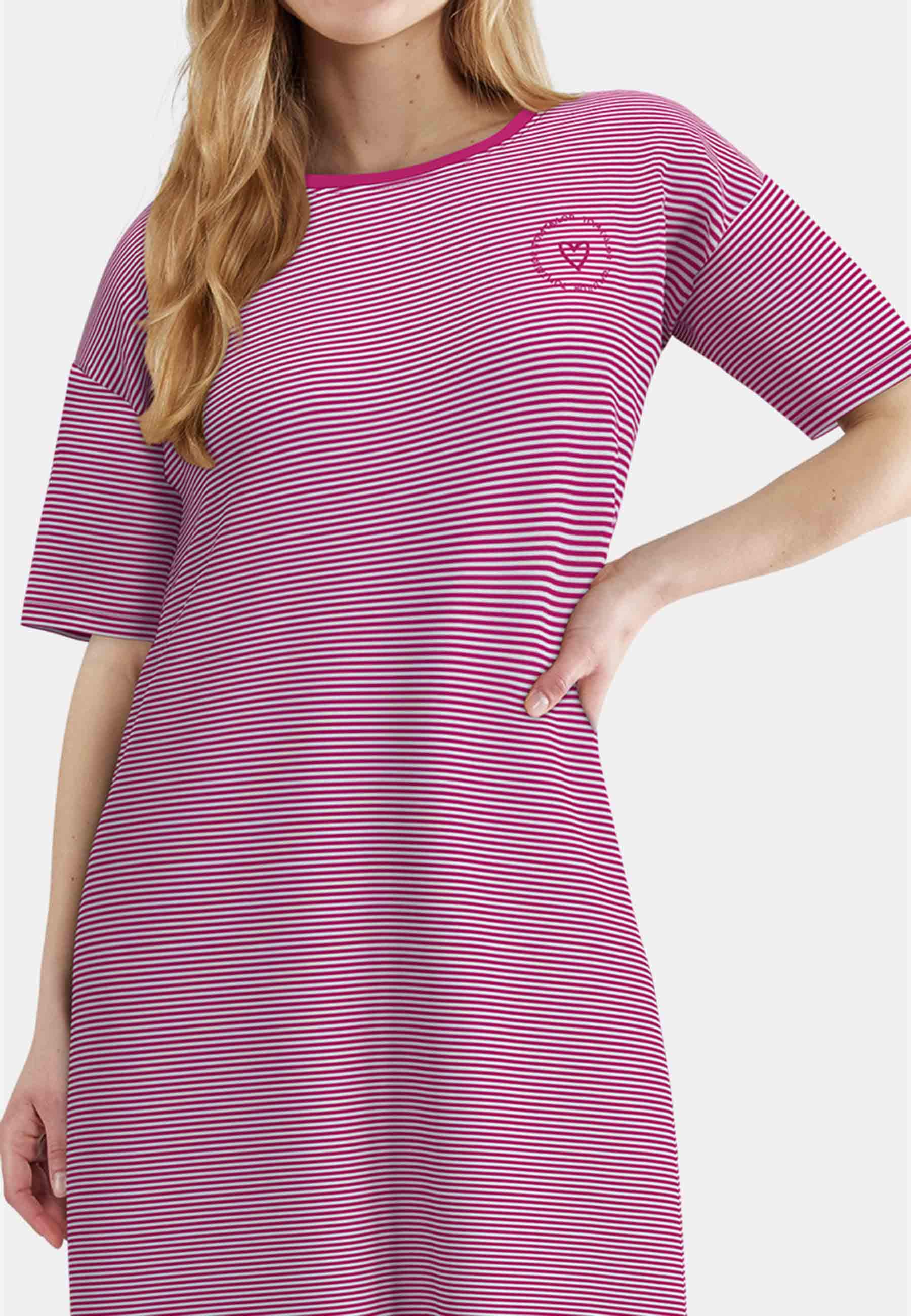 TOM TAILOR Chemise de nuit rayé, longueur genoux, manches mi-longues, col rond, mélange coton