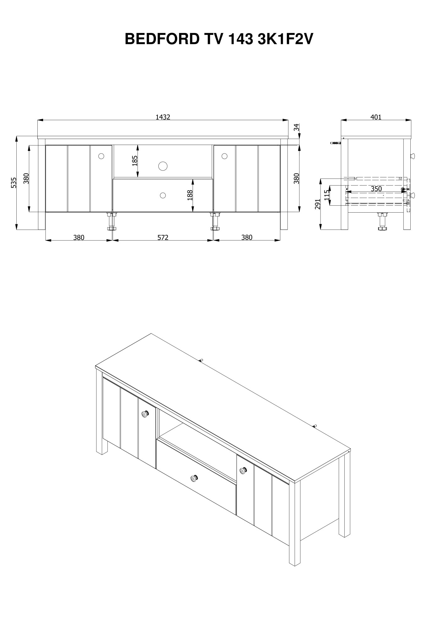 Home affaire Table basse »BEDFORD, TV-Board, TV-Kommode, TV-Schrank, TV-Unterschrank, TV-Möbel« Profil MDF 2D recouvert, marquage à chaud