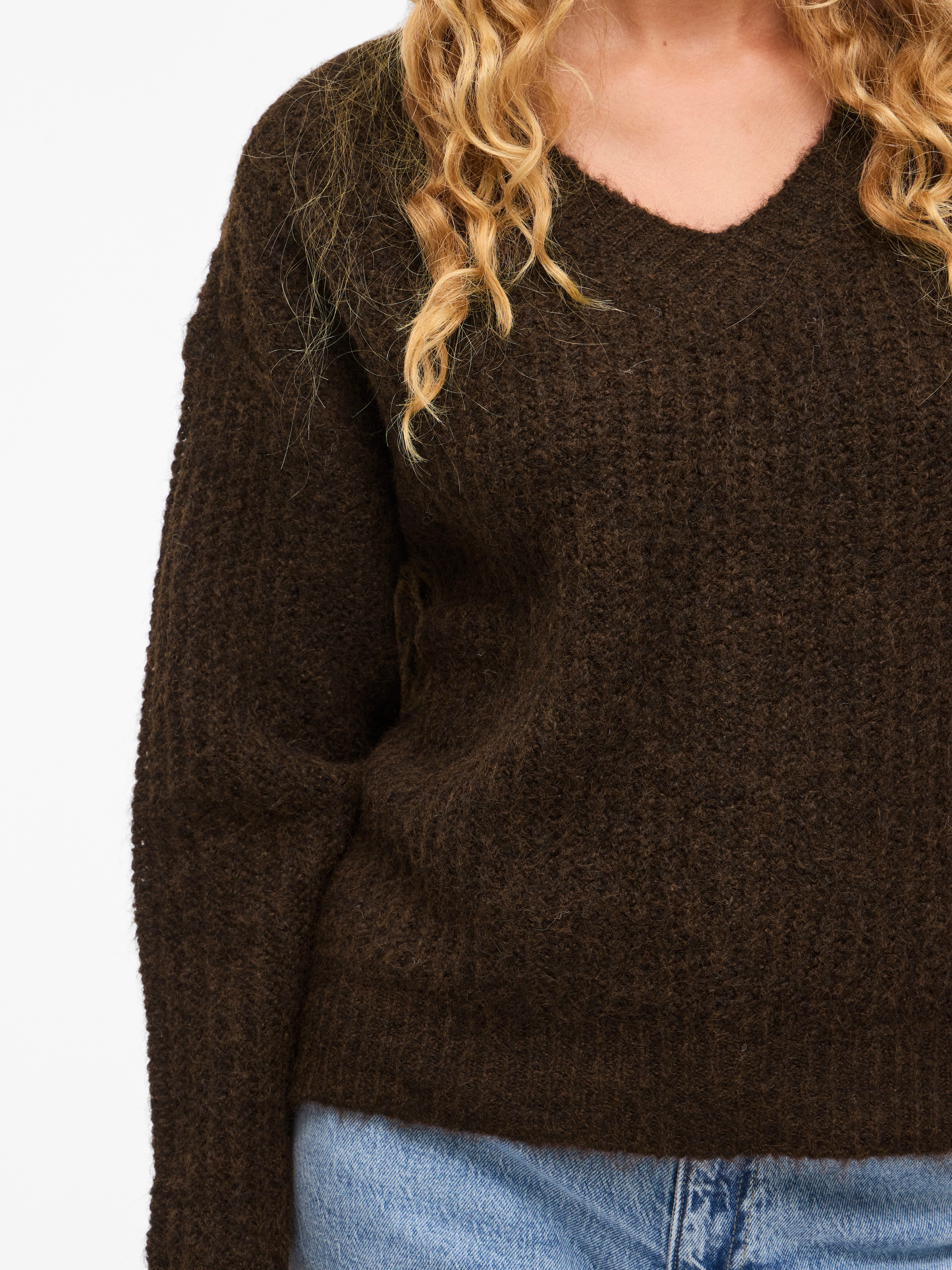 Vila Pull col V »VILAMPE V-NECK L/S KNIT TOP-NOOS« mélange de matériaux, coupe régulière