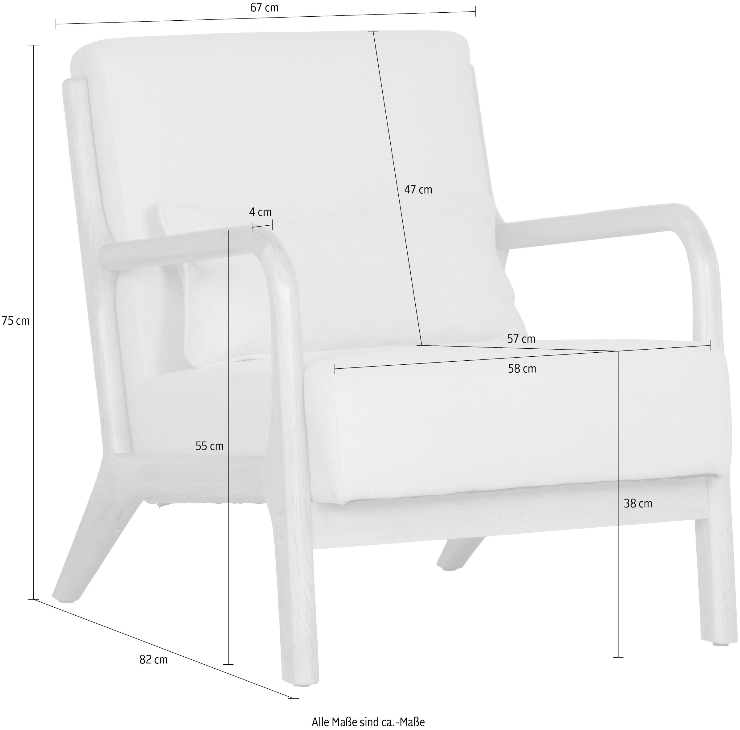 WOOOD Fauteuil lounge »Mark mit Gewebtem Bezug und Gummibaumholz-Rahmen B 67 x T 82 x H 75 cm« Bonne résistance à l'usure, capacité de charge 135 kg, coussin dorsal séparé