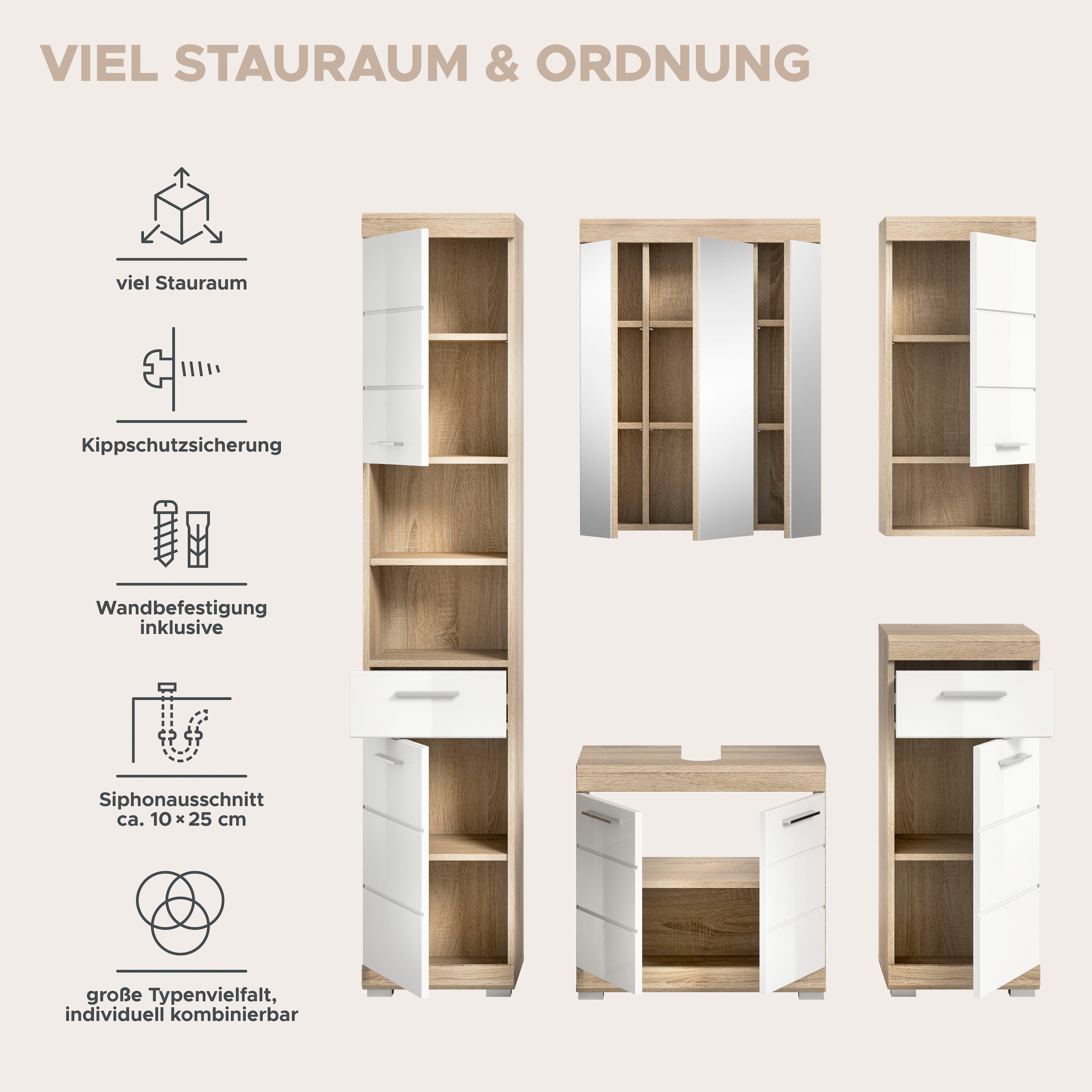 welltime Ensemble de meubles de salle de bain »Siena, 5 teilig, bestehend aus:« Ensemble, BEST-SELLER !, 5 cuis tlg.