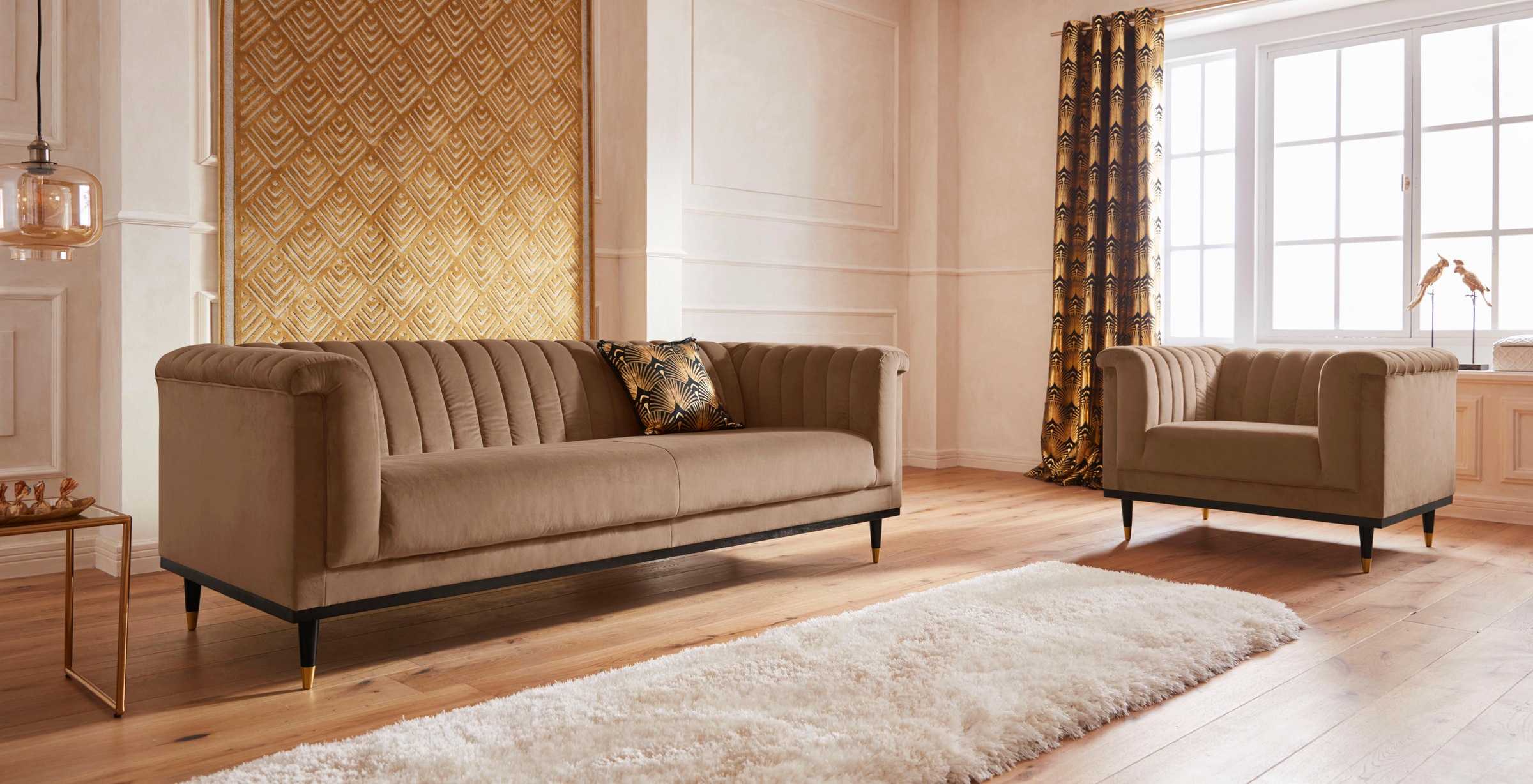 Home affaire Fauteuil »Chamby« mit Holzrahmen unten und Steppung im Lehnenbereich