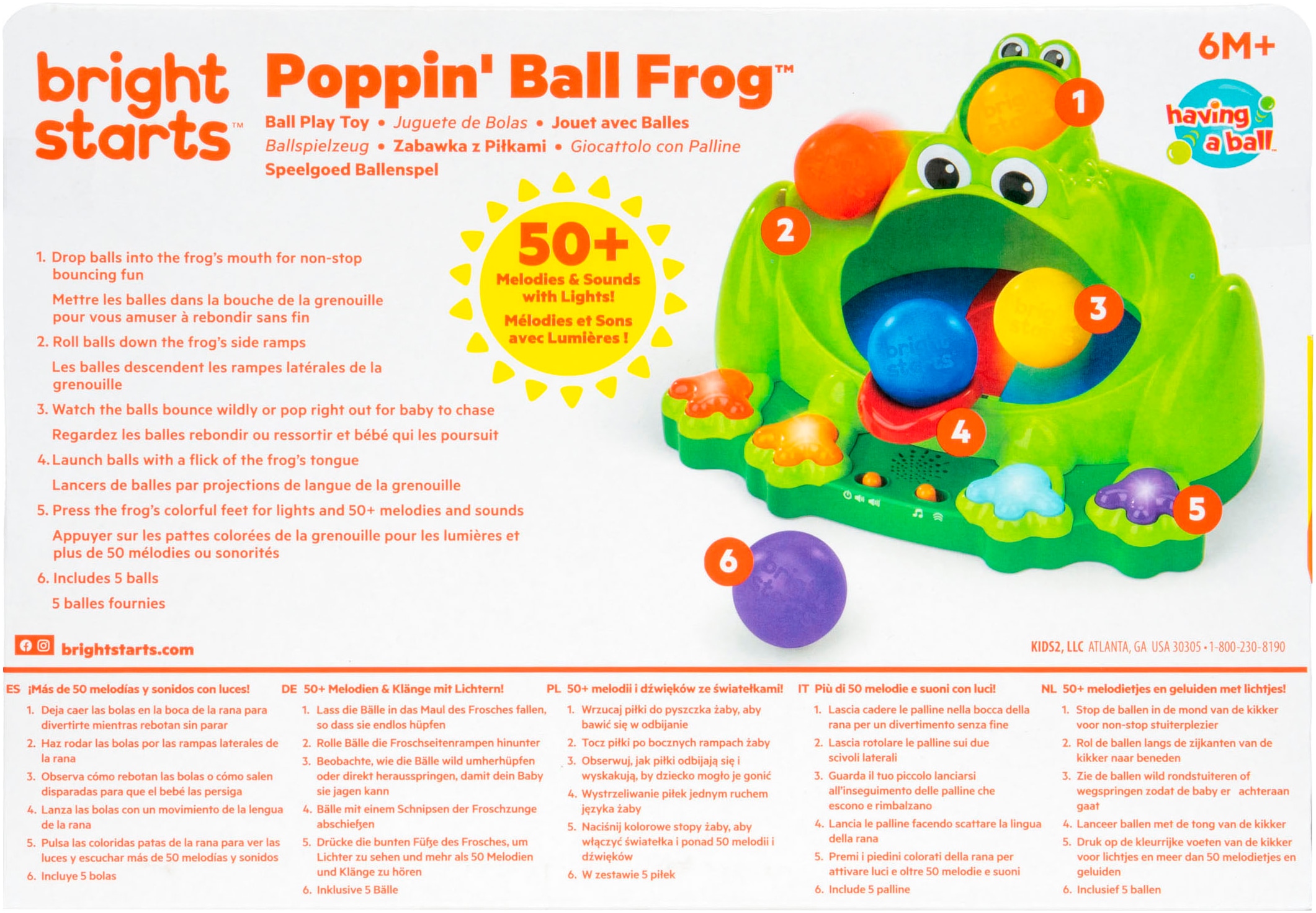 Bright Starts Lernspielzeug »Poppin' Ball Frog Ball Play Toy« mit Licht und Sound