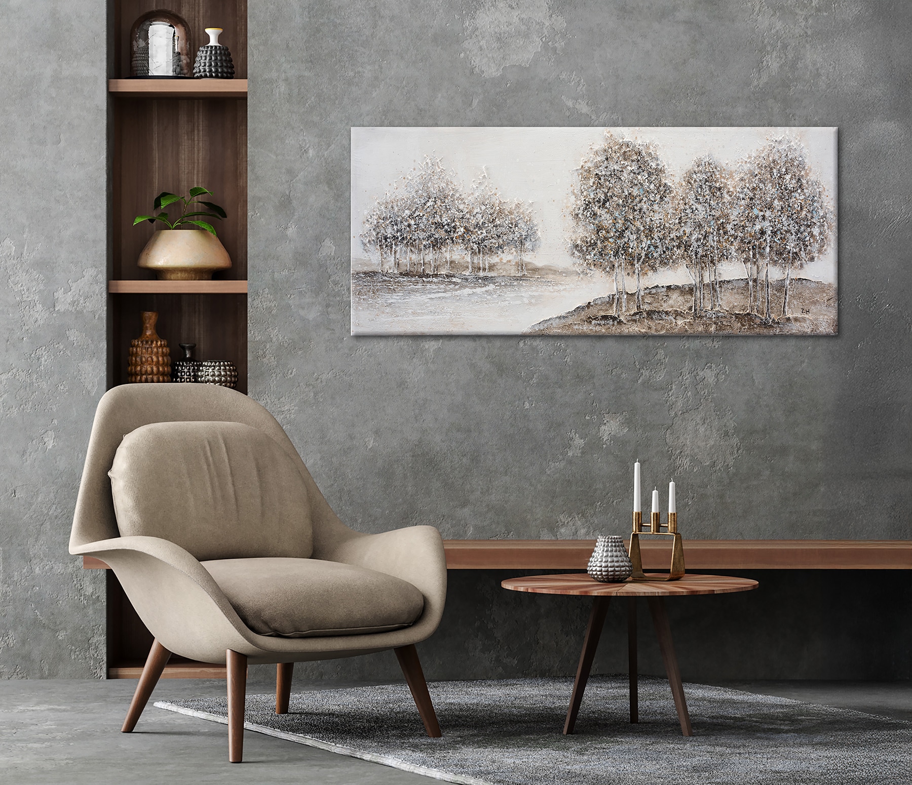 Bönninghoff Peinture à l'huile »handarbeit BÄUME XXL 60x140 cm – Wandbild Kunst Deko modern« Arbres | Art | Images d'arbres | Nature | Paysage | Tableau 1 cuis tlg. fabriqué à la main, chaque image est unique
