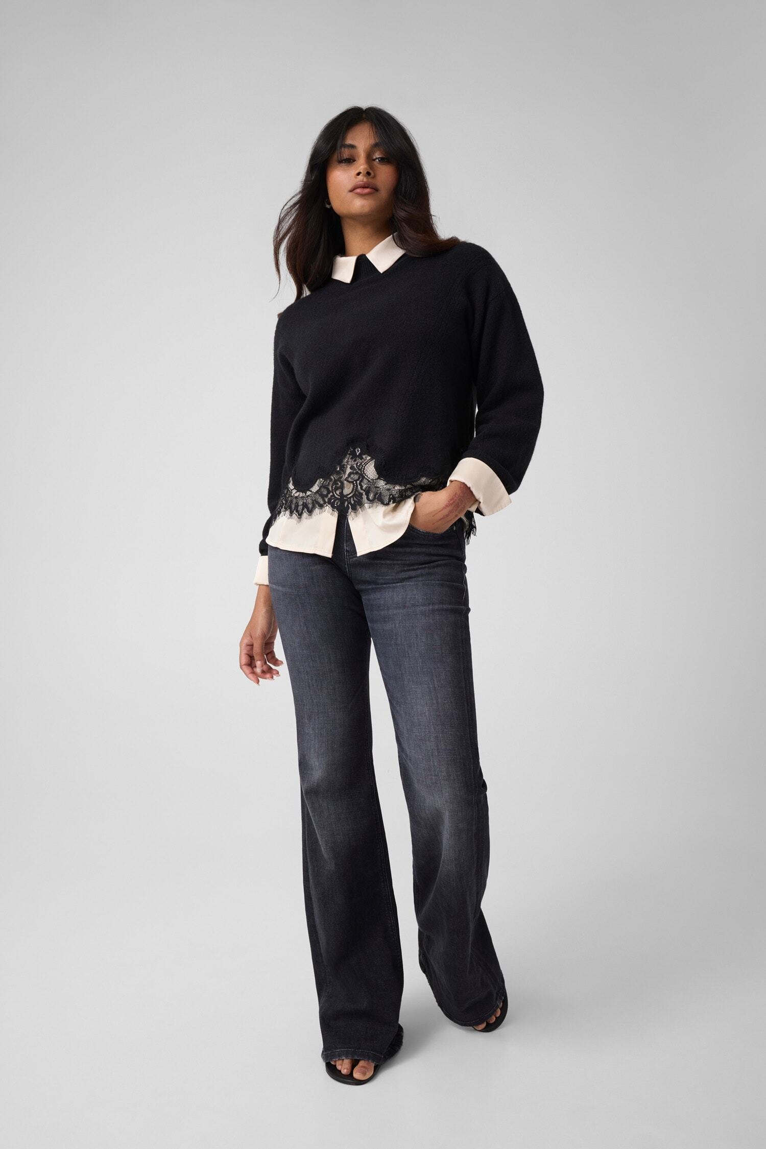 Guess Strickpullover »LS MN HAYDEN LACE SWTR« mit Woll-Anteil, Spitzenbesatz