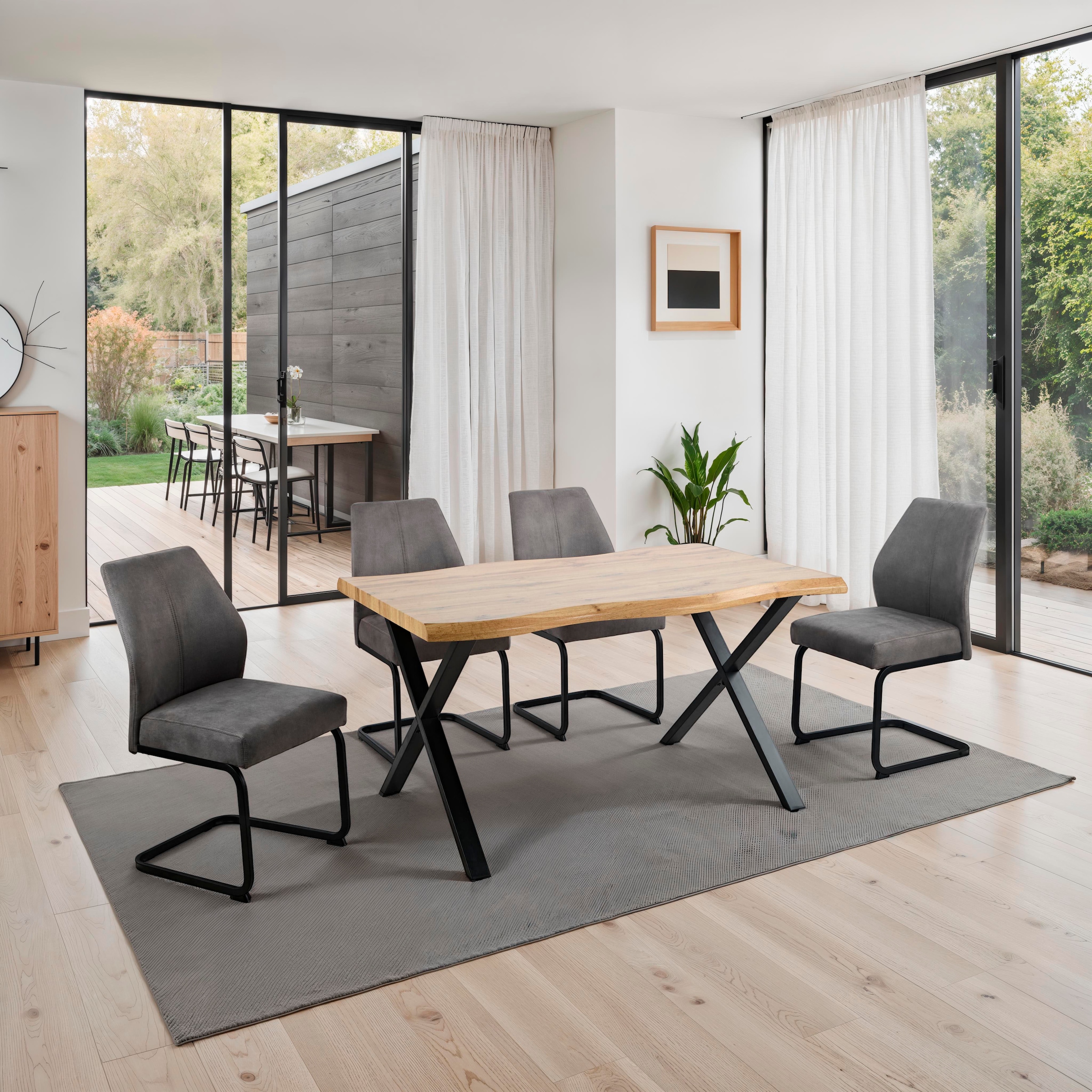 HELA Essgruppe »ILLER« Set, 5 tlg. 5tlg., Baumkante 46mm, X-Gestell, Schwingstuhl, Federkorb