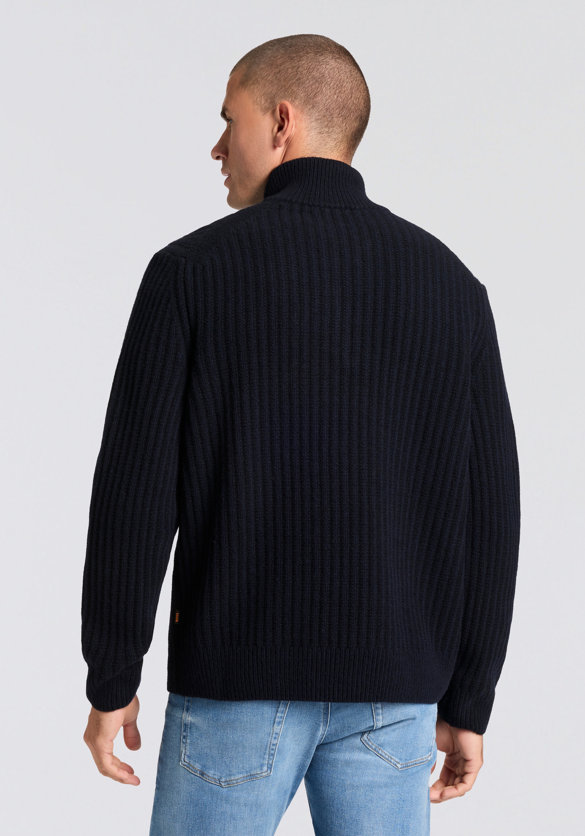 BOSS ORANGE Pull en tricot »Kwinter« Troyer-Kragen, Rippstrick, relaxed fit
