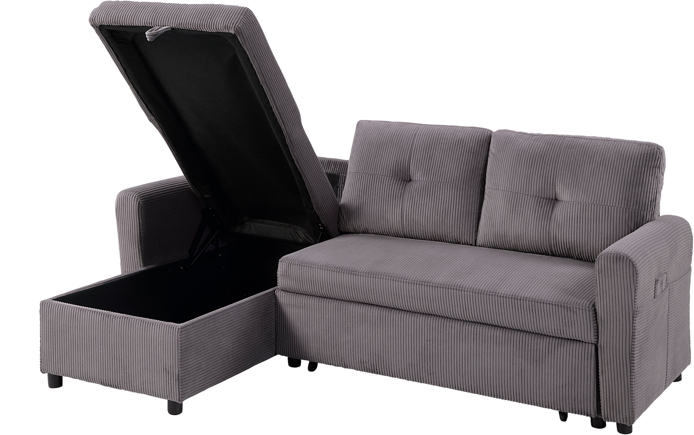 ATLANTIC home collection Canapé-lit »Gustavo L-Form, B: 199 cm« mit Bettfunktion, Bettkasten & seitlichen Taschen