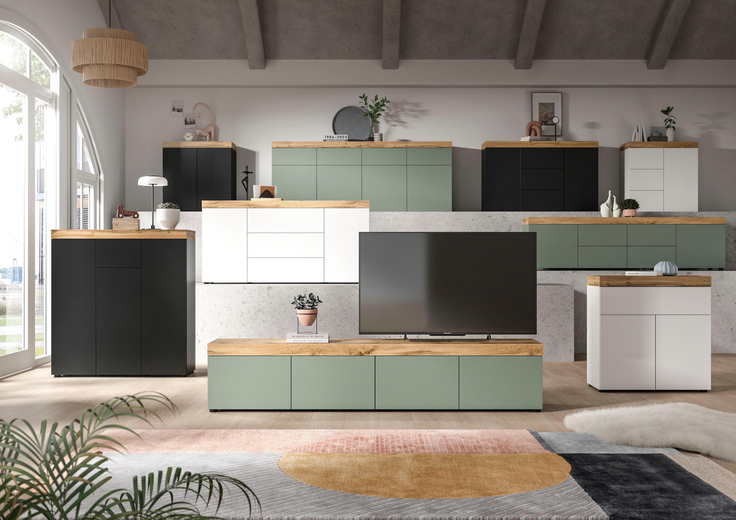 GOODproduct Sideboard »MAMBO, Breite 125cm, 2 Türen, 3 Schubkästen, push-2-open« 2 farbige Ausführung, in verschiedenen Farben erhältlich, 1 cuis tlg. Sideboard, Kommode, Wohnzimmer, Flur, Arbeitszimmer