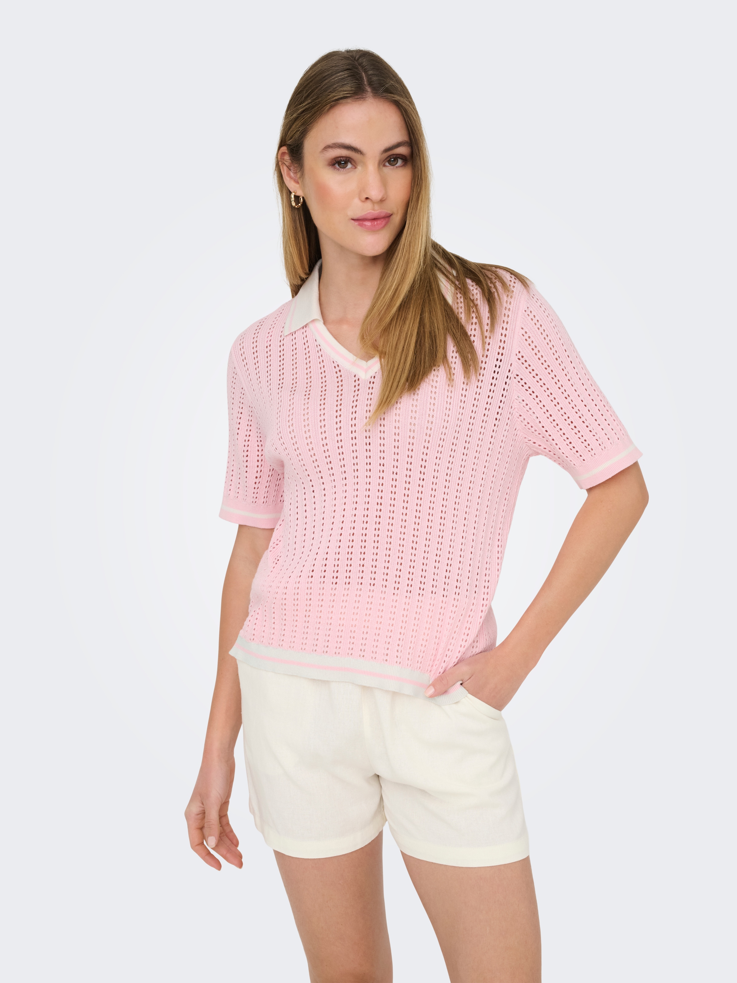 ONLY Pull à col polo »ONLSPORTI SS POLO KNT NOOS« coton, coupe régulière