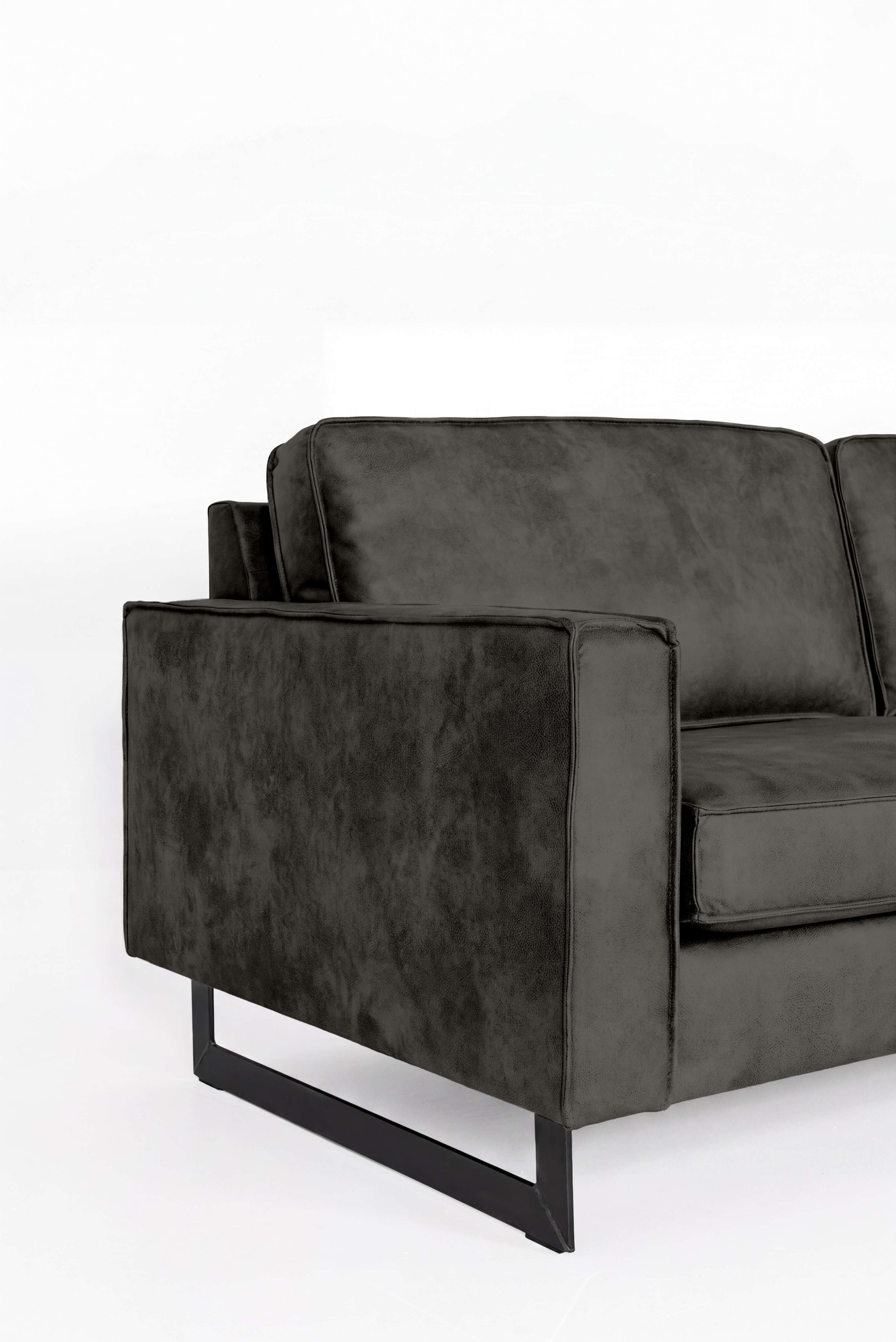 GOODproduct Canapé d'angle »Pinto, XXL, 250/290 cm, langer Schenkel, Ottomane« velours côtelé, chenille, aspect cuir, avec passepoil, pieds en métal, suspension ondulée