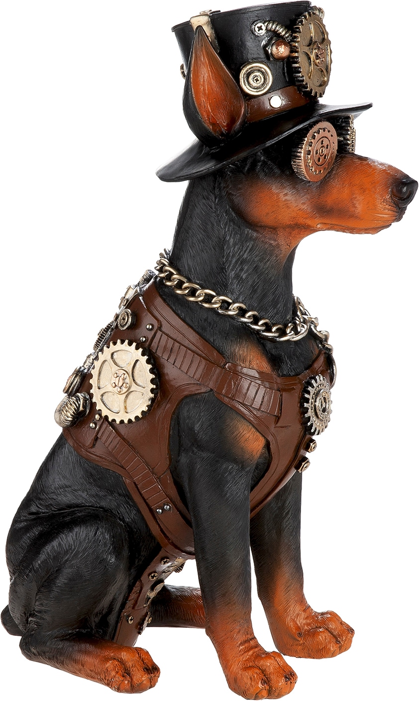 GILDE Skulptur »Figur Dobermann Steampunk Doberman« Dobermann Hundeskulptur Steampunk-Stil Zahnräder Hut Fantasiefigur