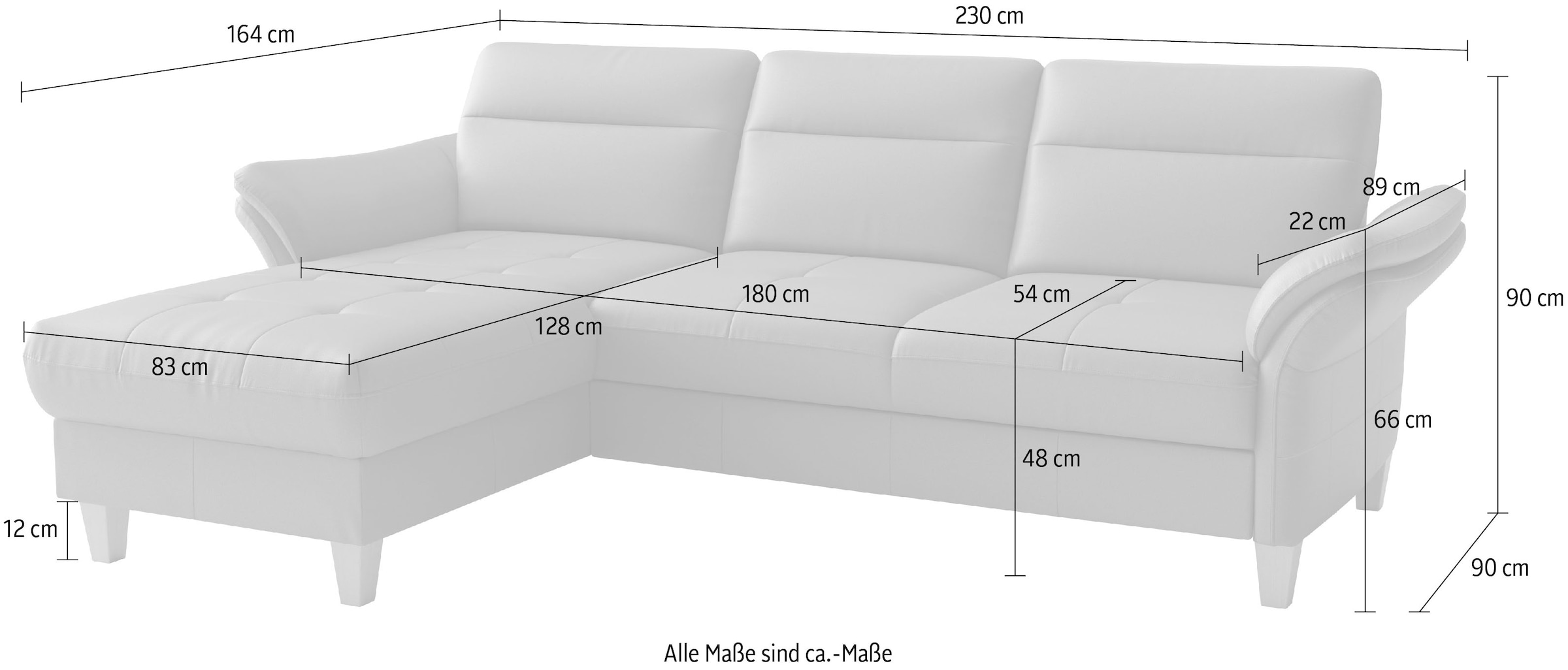 sit&more Canapé d'angle »Pamela L-Form, Leder, B: 218 und 230 cm« réglage optionnel des parties de bras, fonction lit & coffre de lit