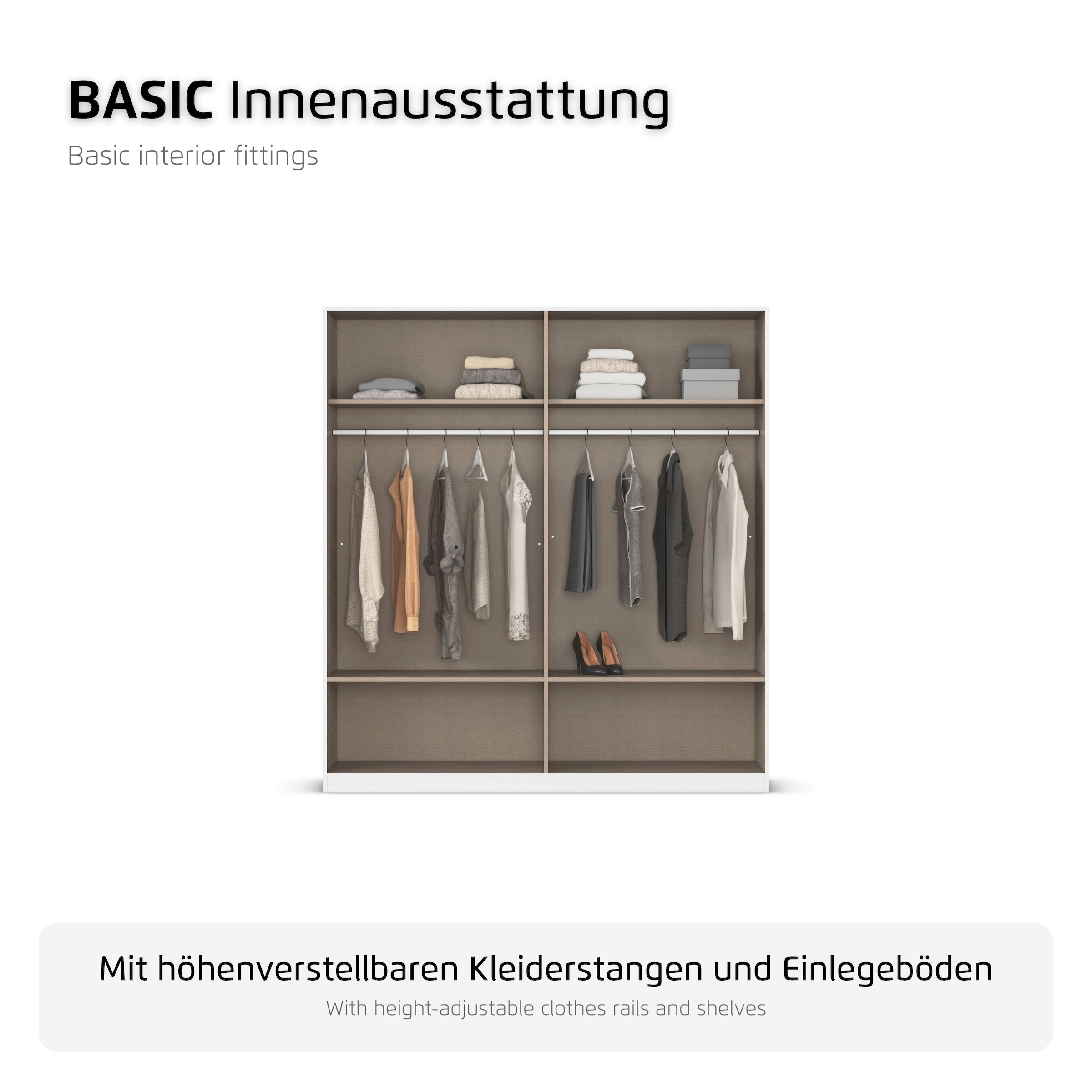 rauch Armoires à vêtements »Schrank Garderobenschrank Mehrzweckschrank Schlafzimmer HERSBRUCK« 3 finitions différentes BASIC/CLASSIC/PREMIUM (incl. soft-close),  avec tiroirs spacieux ainsi que portes-miroirs FABRIQUÉ EN ALLEMAGNE