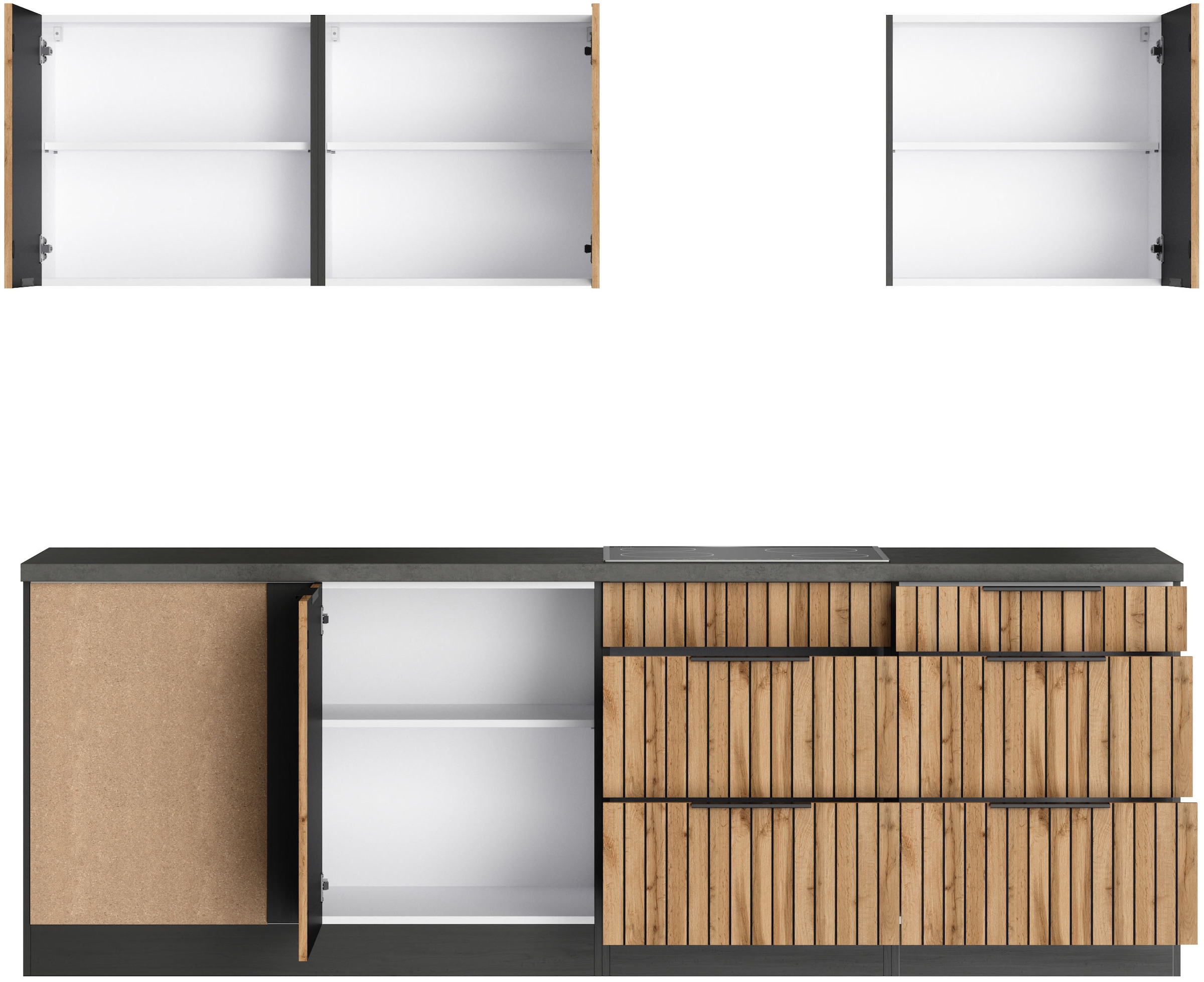 KOCHSTATION Winkelküche »KS-Lagos, Stellbreite 240/240 cm, wahlweise mit E-Geräten« GK-oder Induktionskochfeld,Kühlschrank,Spüle edelstahl oder schwarz