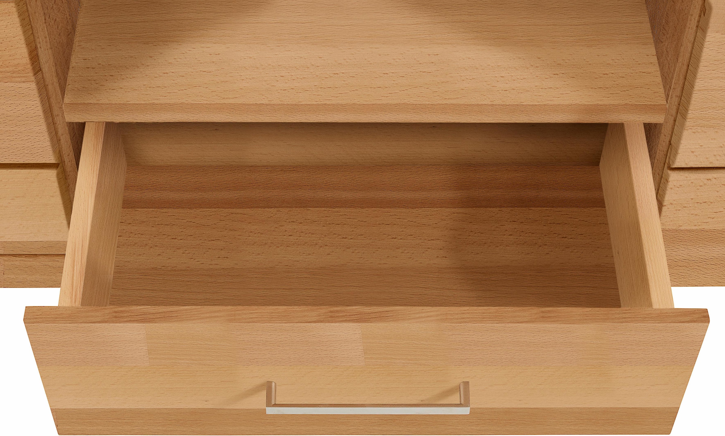 GOODproduct Lowboard »Ribe,140cm breit, Fronten Massivholz,6 Fächer,Kabeldurchführung« Korpus Holzwerkstoff,Glaseinsatz aus gehärtetem Glas,Böden versetzbar