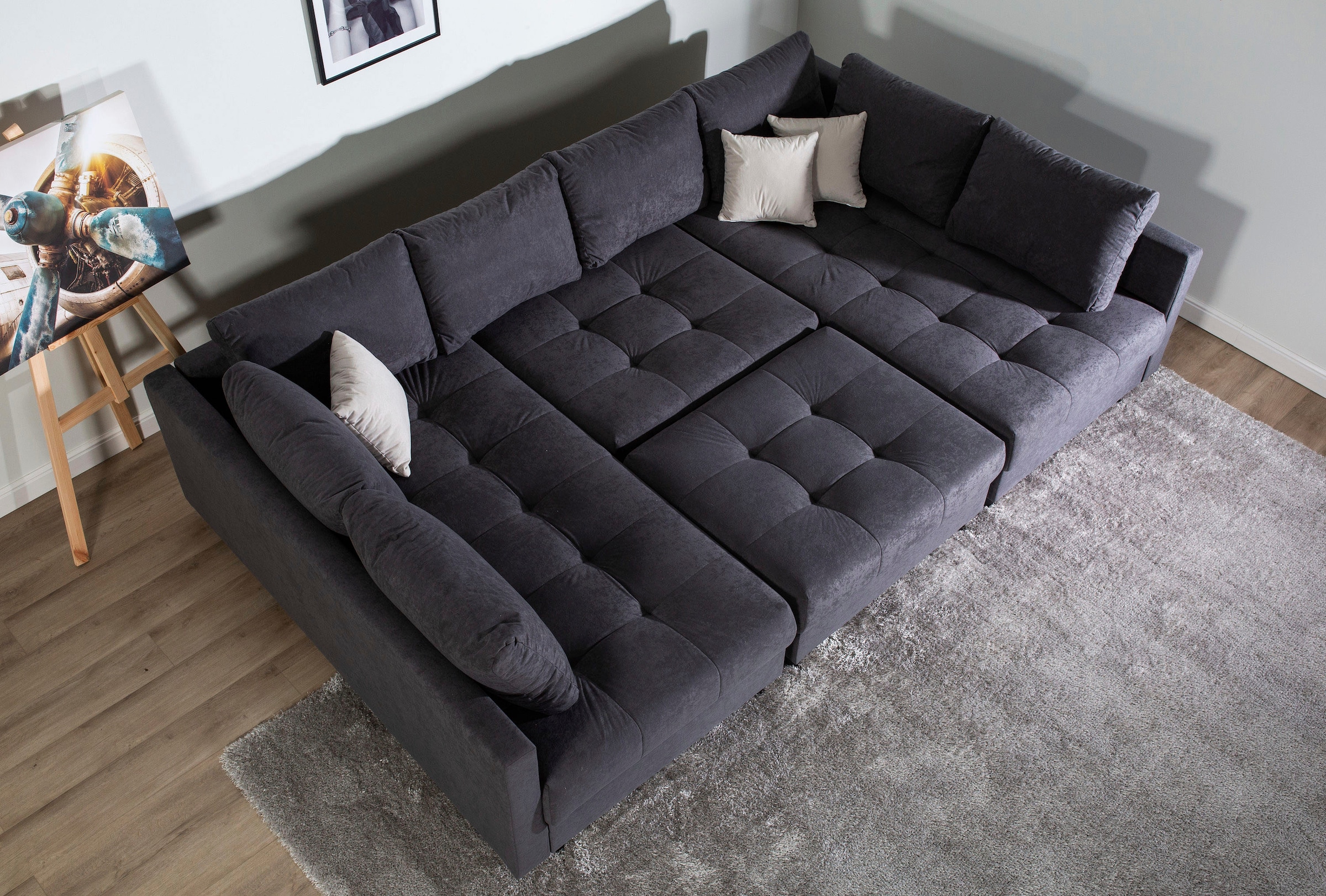 COLLECTION AB Paysage de salon »Toni U-Form, B: 298 cm, XXL-Liegefläche 282x178 cm mit Hocker« ensemble : canapé & pouf, 3 coussins décoratifs, ressorts ensachés