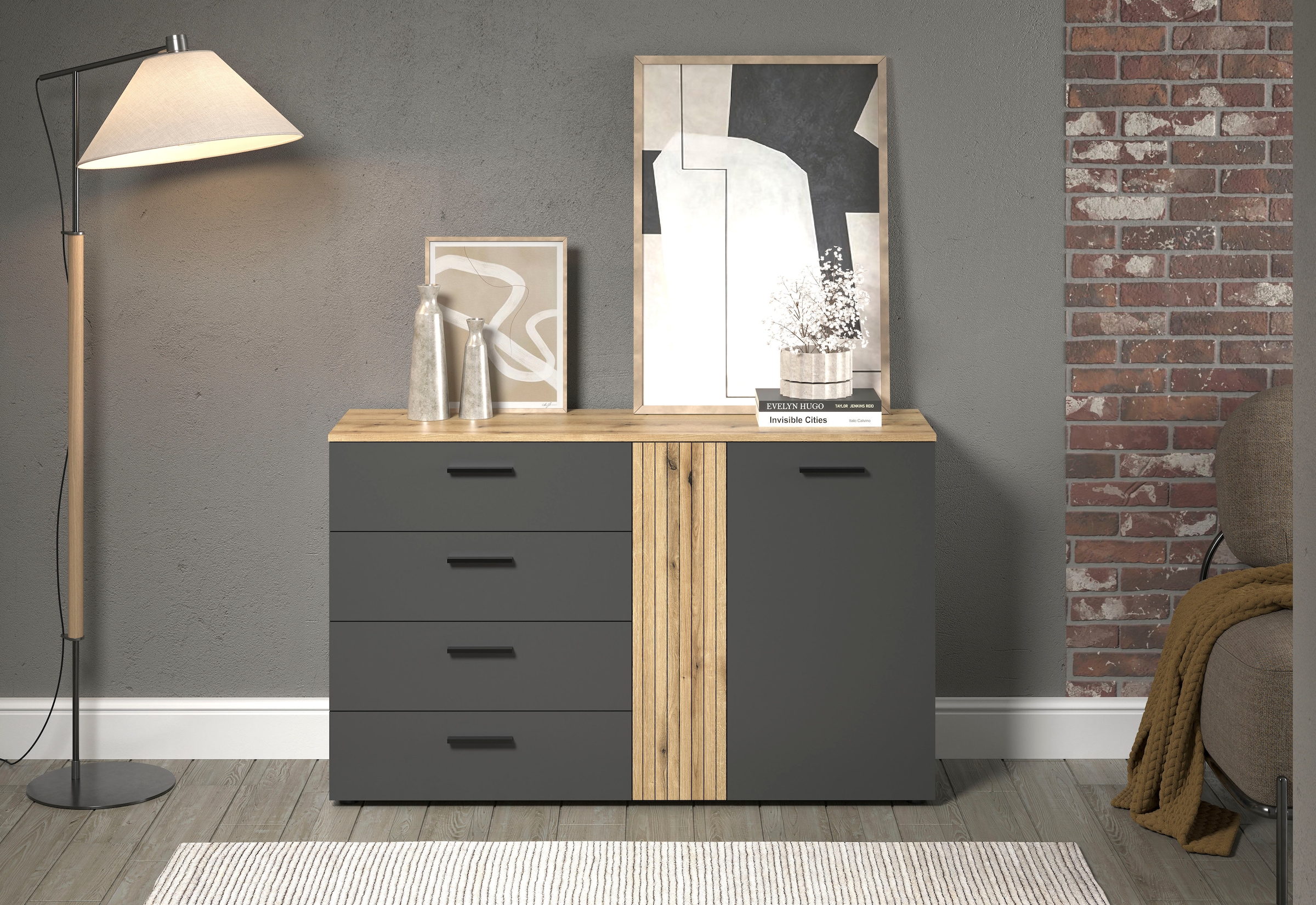 Home affaire Commode »Estepona« 1 cuis tlg. Sideboard mit voll ausziehbaren Schubladen - (B/T/H) 139/38/86 cm