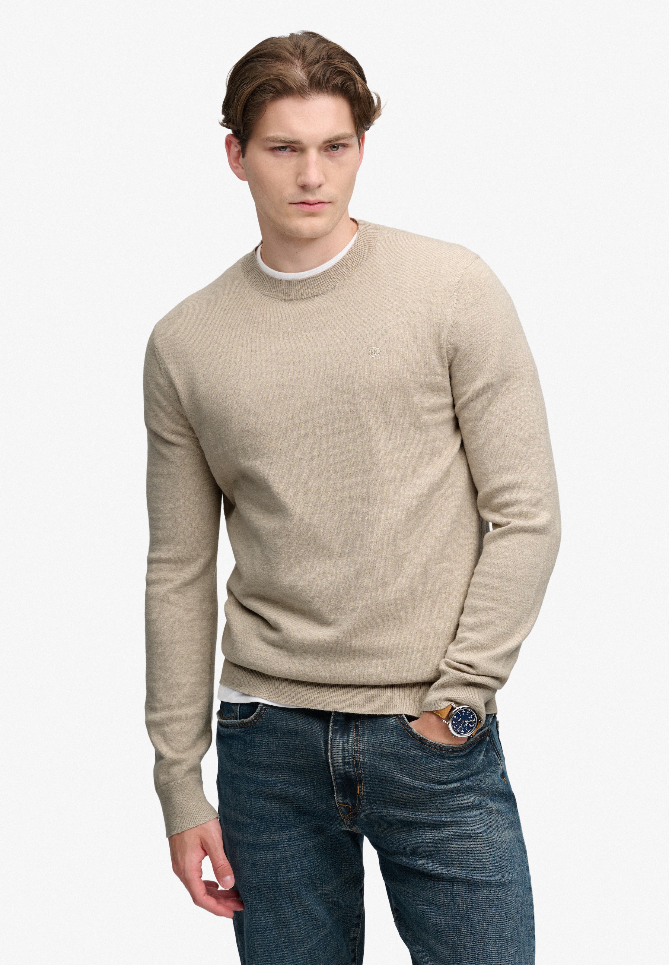 Superdry Pull à col rond »ESSENTIAL LW WOOL BLEND JUMPER« Baumwollmischung, slim fit