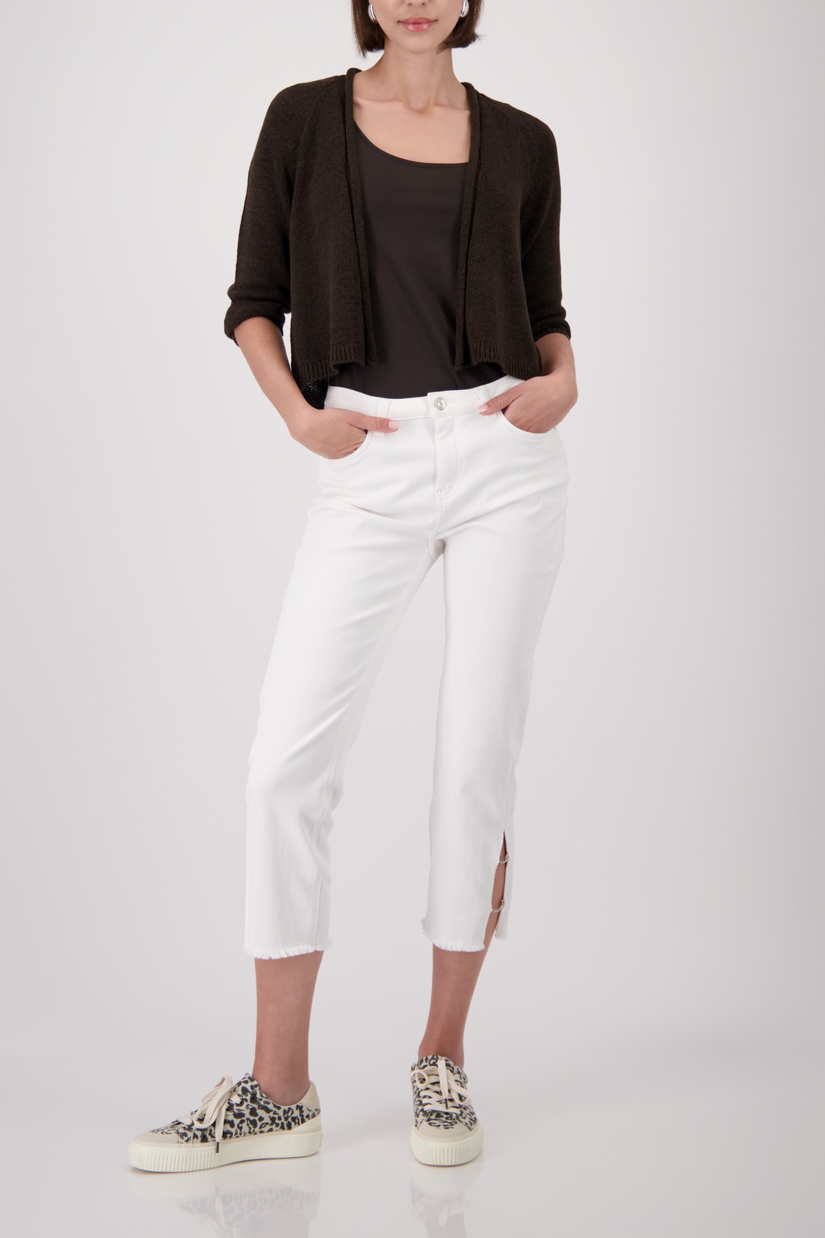 Monari Veste en tricot »Jacke Stricküberwurf Basic« à manches mi-longues