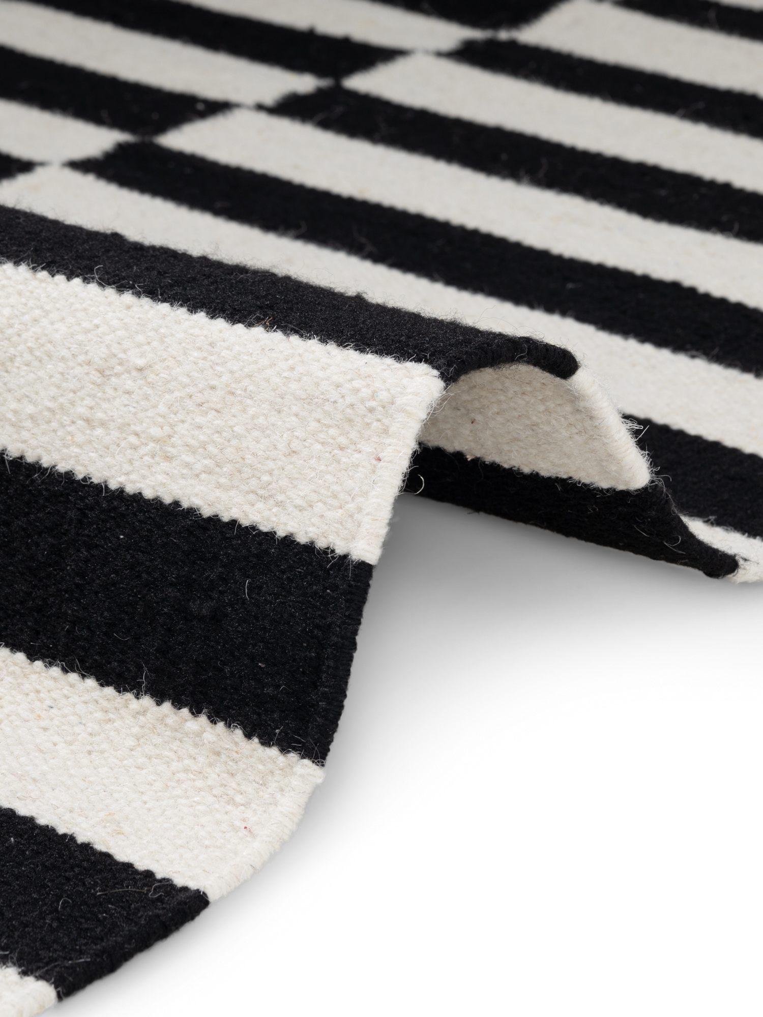 HANSE Home Tapis en laine »Donna , schwarz-weiss« Rectangulaire 5 mm Höhe Handgewebt, Wolle, Natur, Läufer, Wohnzimmer, Schlafzimmer, Streifen