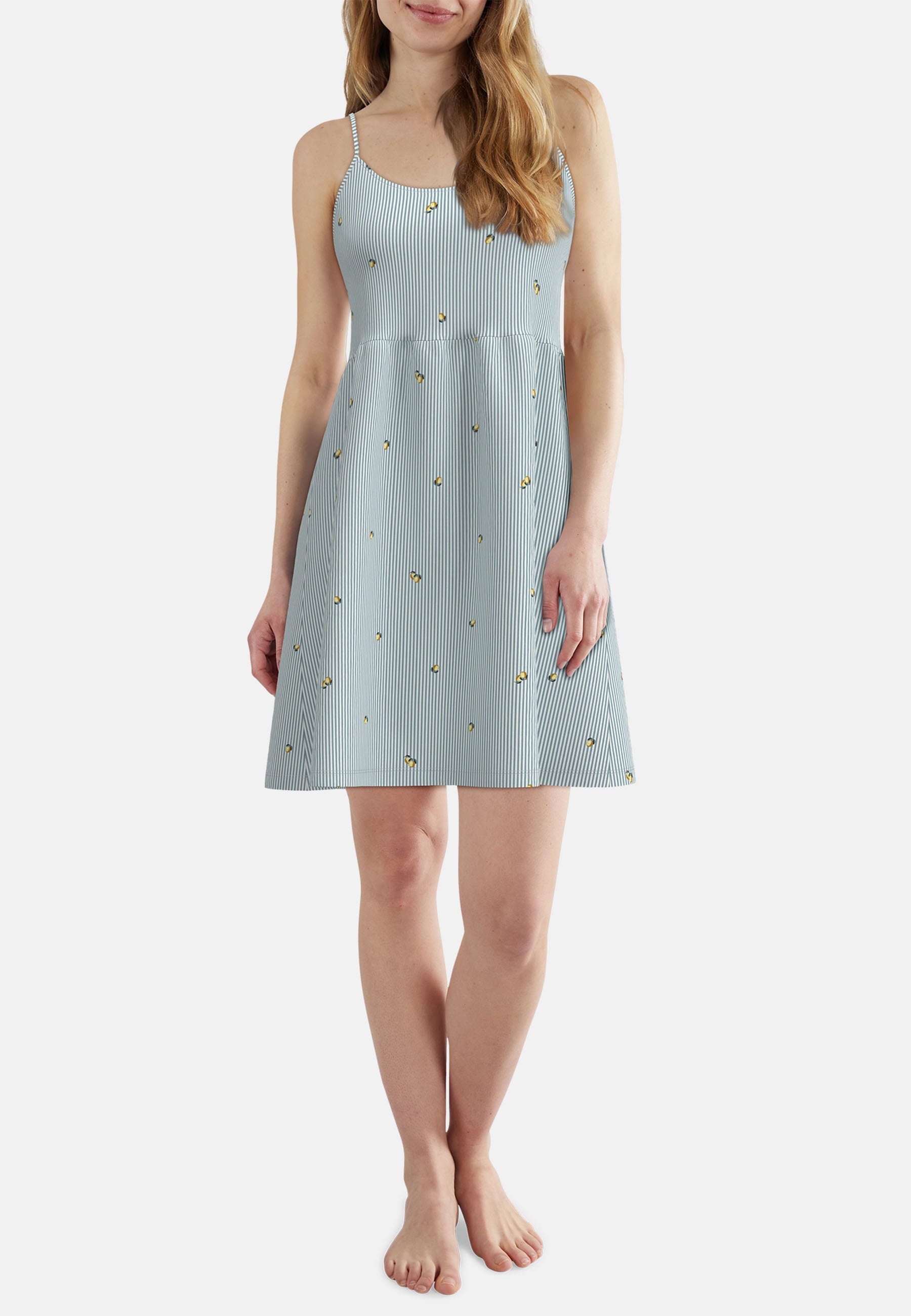 TOM TAILOR Chemise de nuit gestreift, mit Motiv, schmale Träger, Rundhalsausschnitt, Baumwollmix