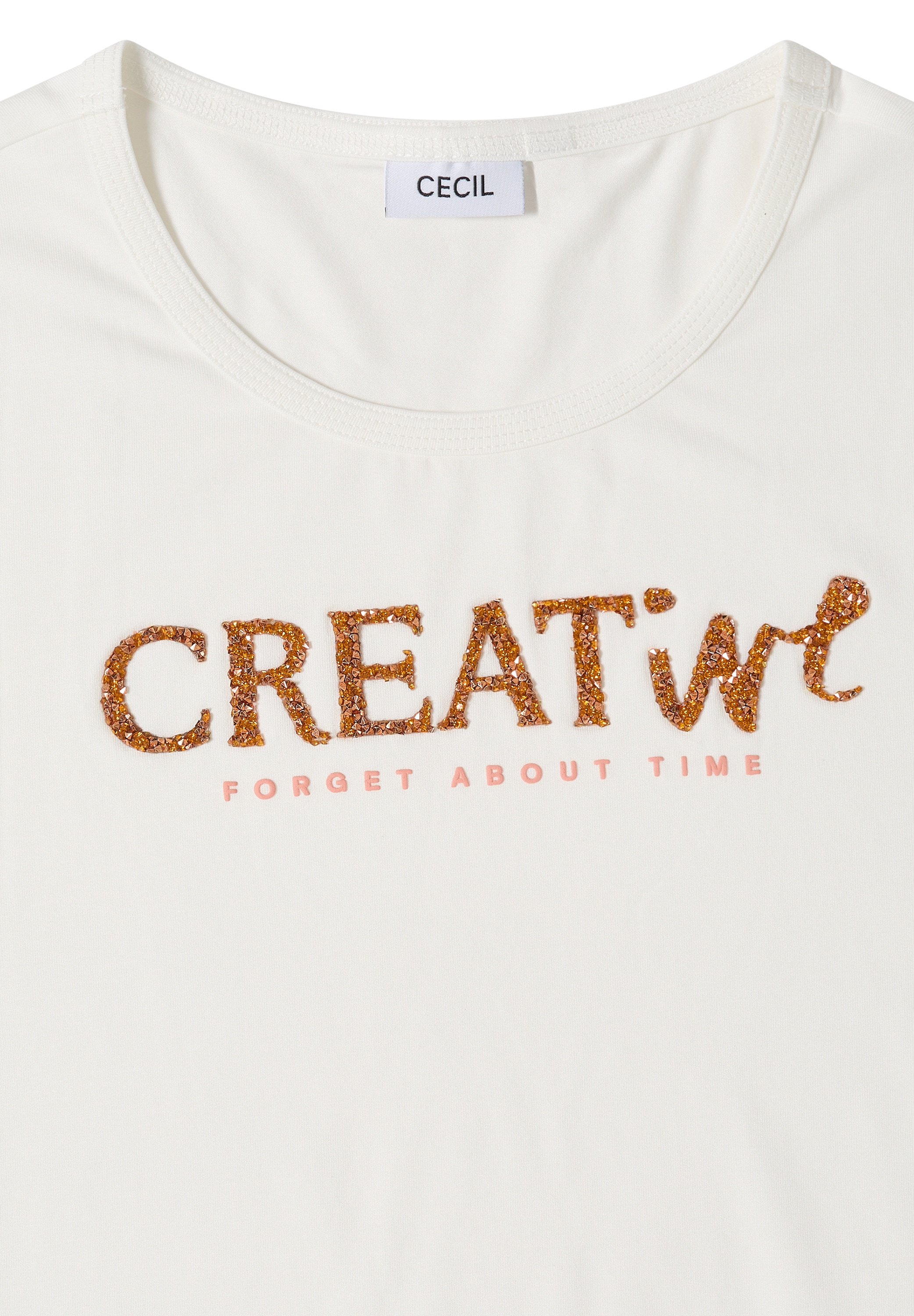 Cecil T-shirt imprimé Sommershirt mit Rundhals und Glitzer-Wording