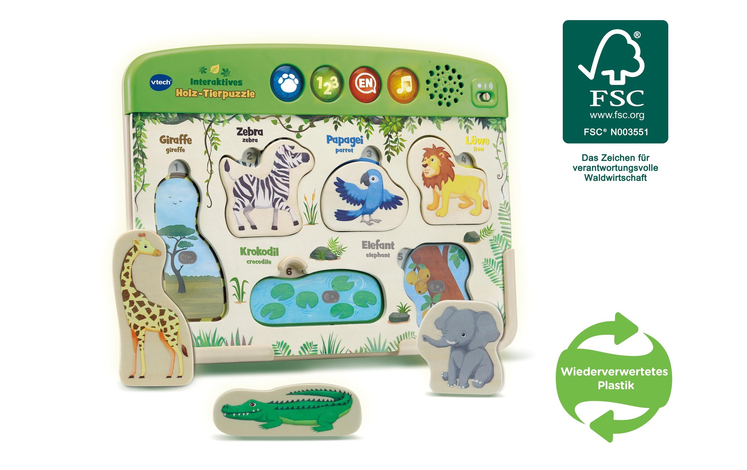 Vtech® Jouets éducatifs »Interaktives Holz-Tierpuzzle«