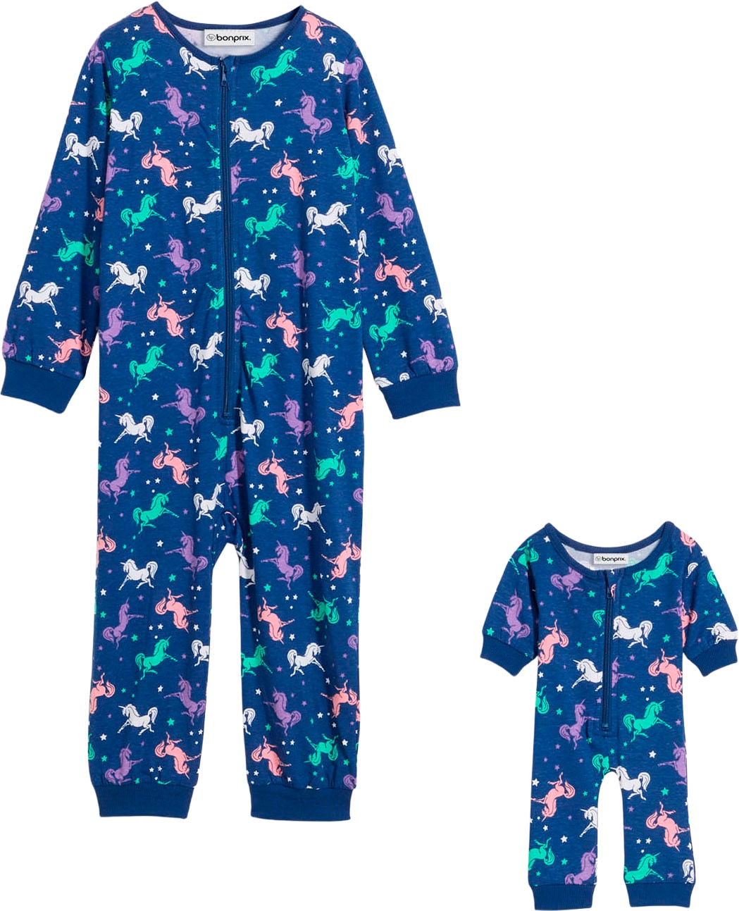 bonprix Schlafoverall Packung, 2 tlg. im praktischen 2er-Set, mit Reissverschluss, bequeme Passform