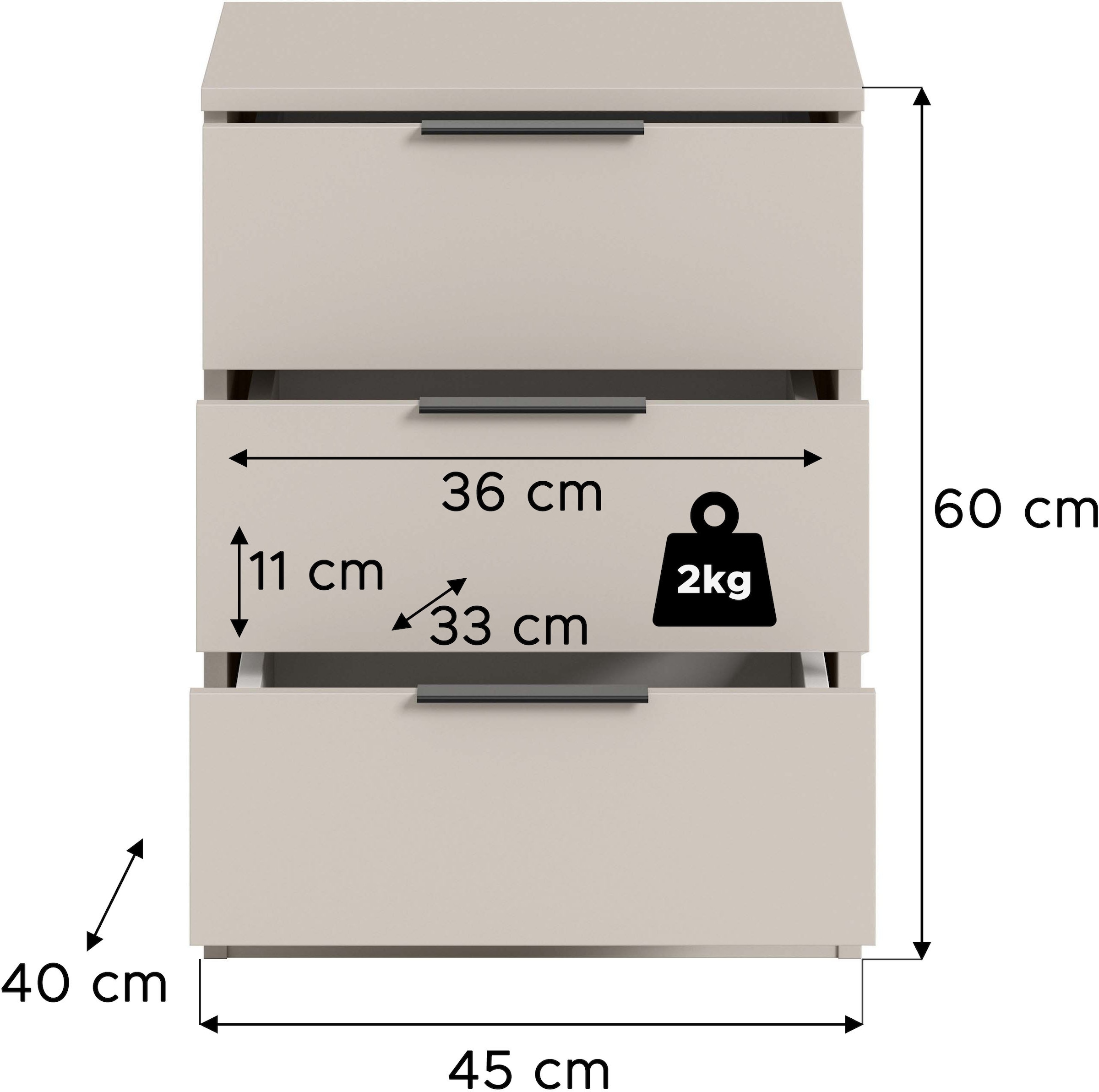 Home affaire Table de nuit »Skarde Nachttisch Beistelltisch Kommode, Breite: 45 cm« 1 cuis tlg. Skarde, Nachtkommode, 3 Schubkästen, kashmir