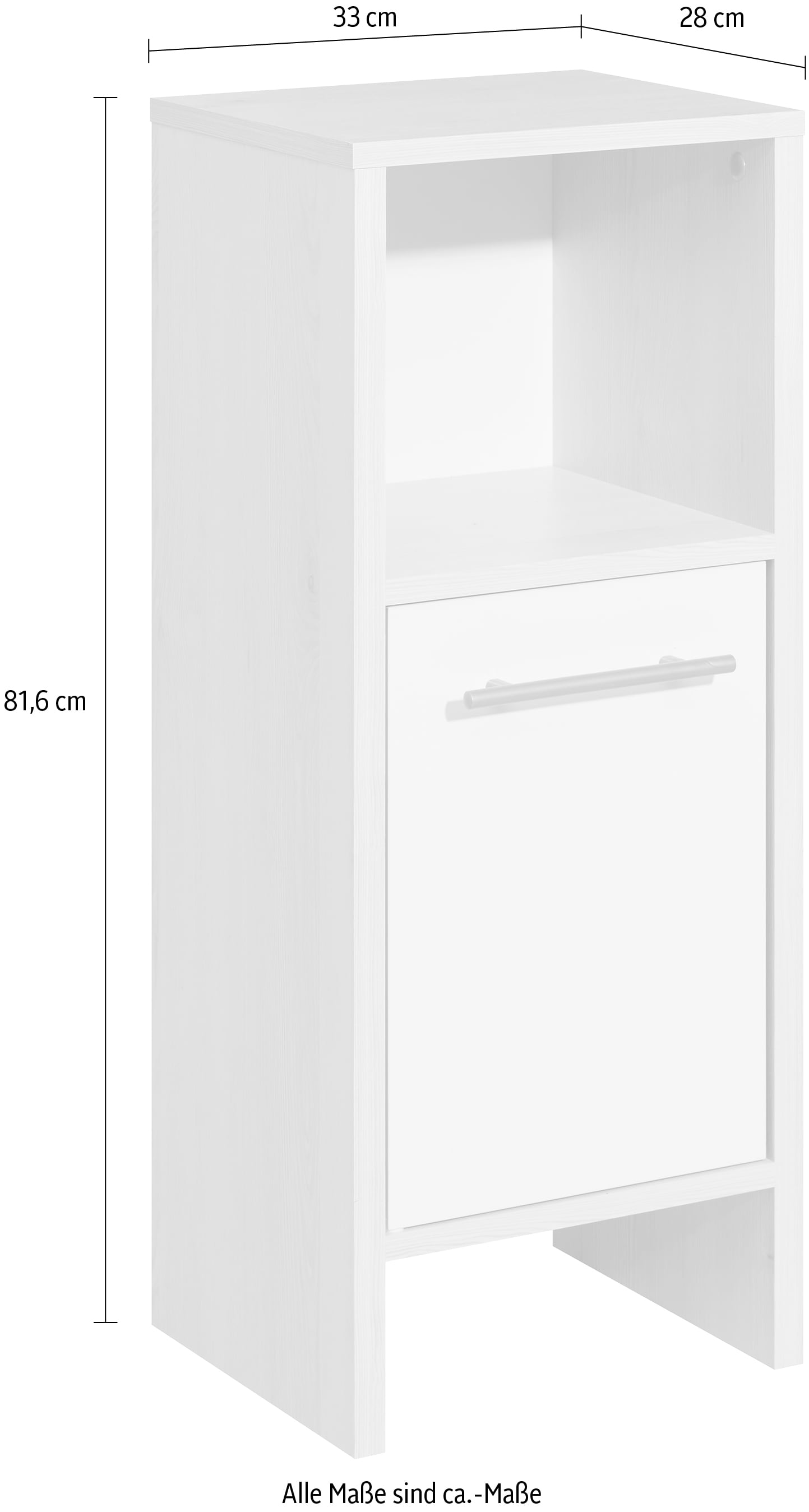 Saphir Armoire basse »Quickset 350 Badschrank, 1 Tür, 1 Nische, 33 cm breit, Weiss Glanz« 1 cuis tlg. Pinie Ida Clair, meuble sous lavabo, poignées couleur aluminium