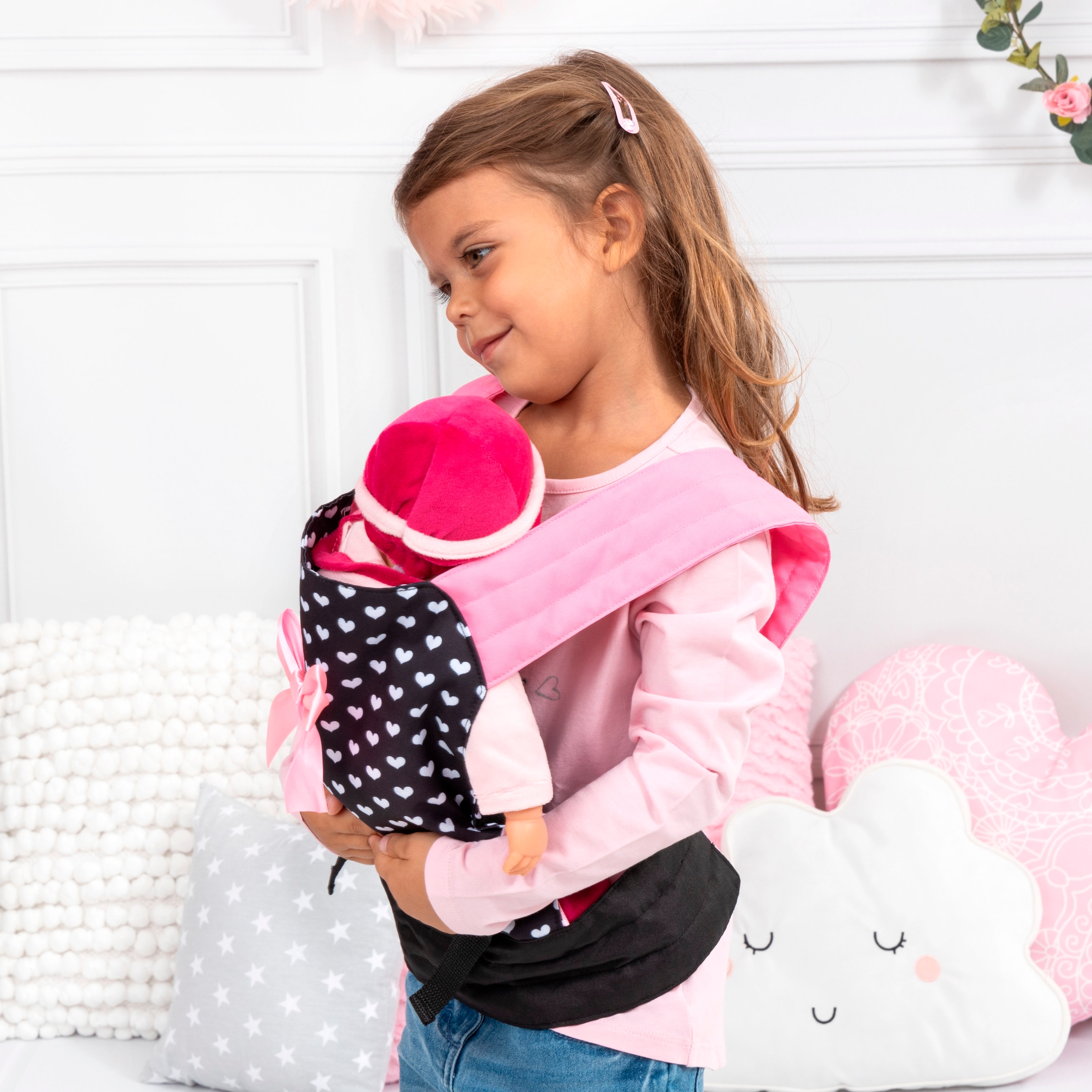 Bayer Civière de poupée »grau/rosa Schmetterling«