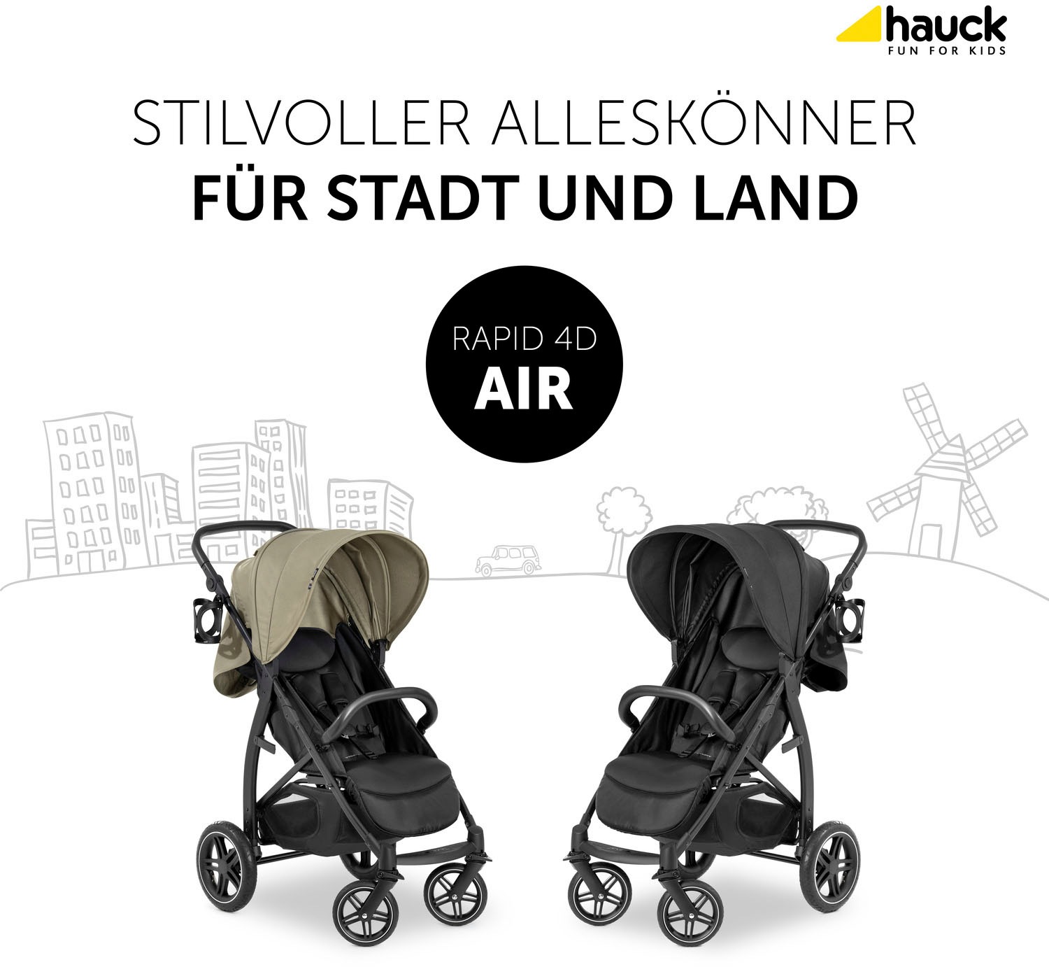 Hauck Kinder-Buggy »Rapid 4D Air, black« mit verlängerbarem 3-Zonen Verdeck