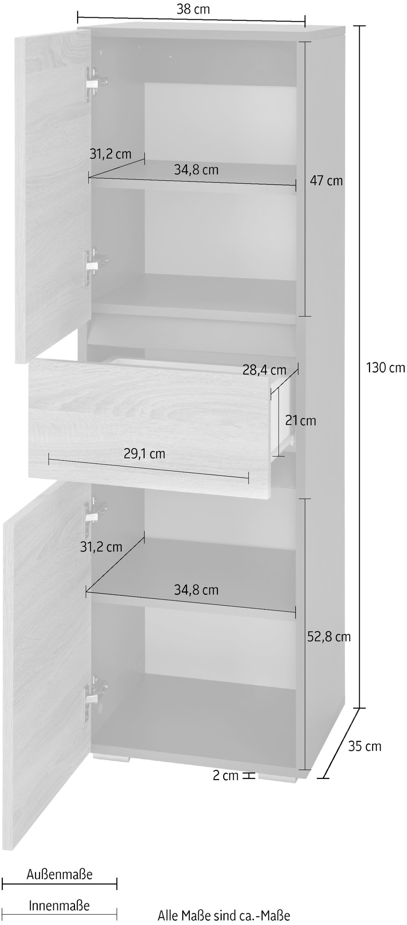 Home affaire Midischrank »Wisla« Höhe 130 cm, mit Türen & Schubkasten