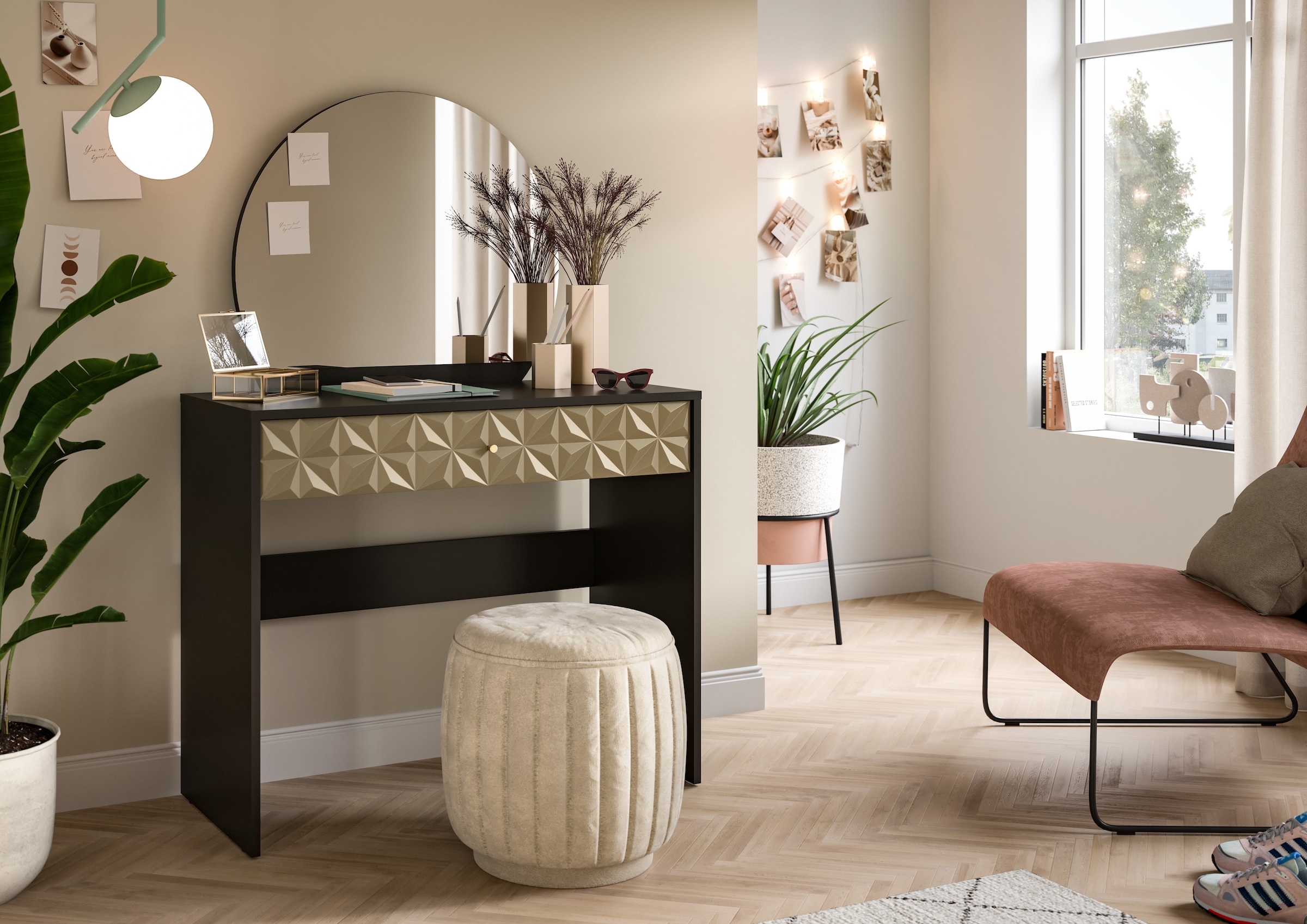 welltime Coiffeuse »Vicenza Schminktisch inkl. Spiegel« 1 cuis tlg. Coiffeuse, 1 tiroir, table de toilette, ornement