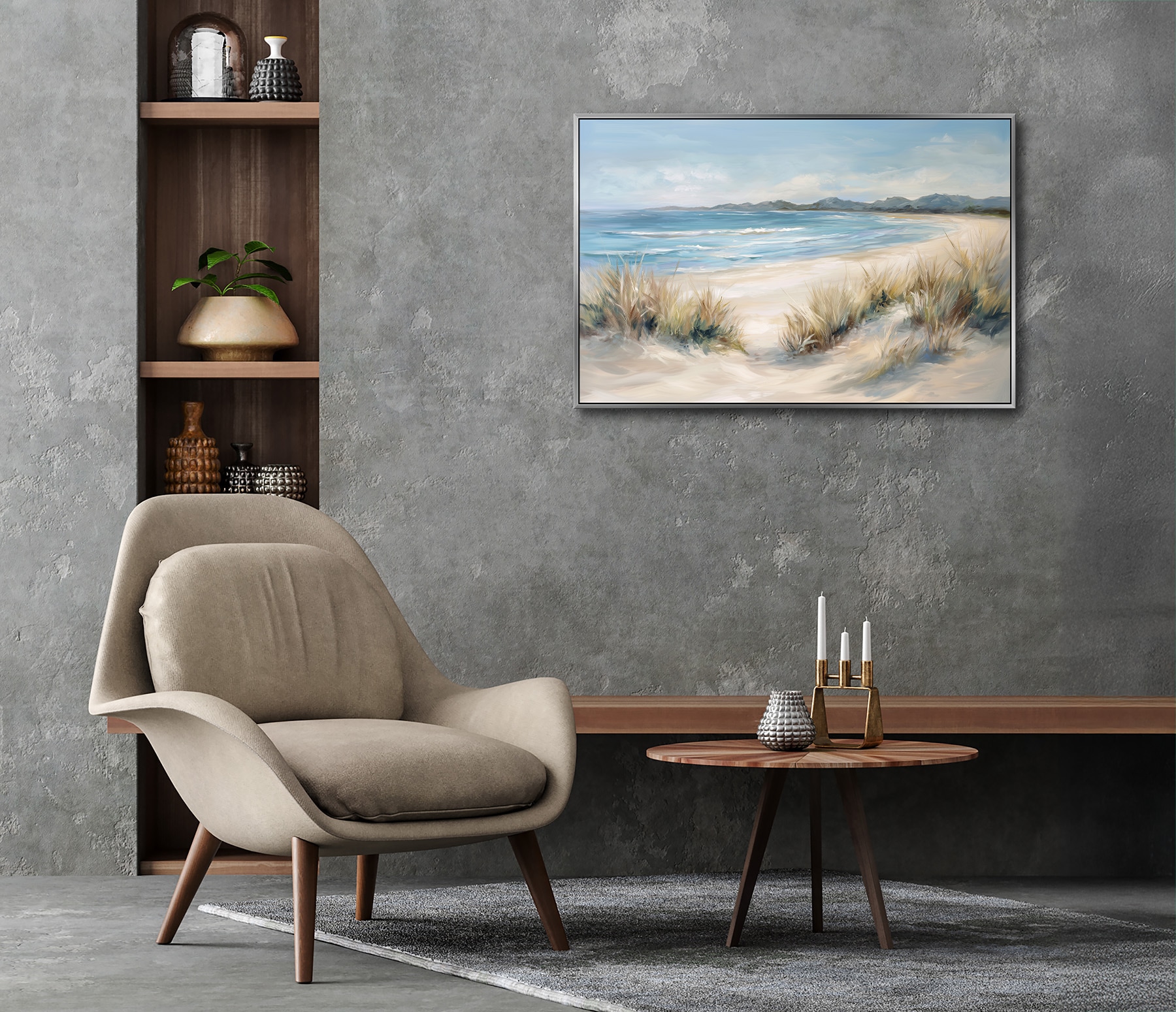 Bönninghoff Peinture à l'huile »handarbeit gerahmt STRAND 60x90 cm – Wandbild modern« Côte | Mer | Plage fabriqué à la main, chaque image est unique, cadre à joint creux