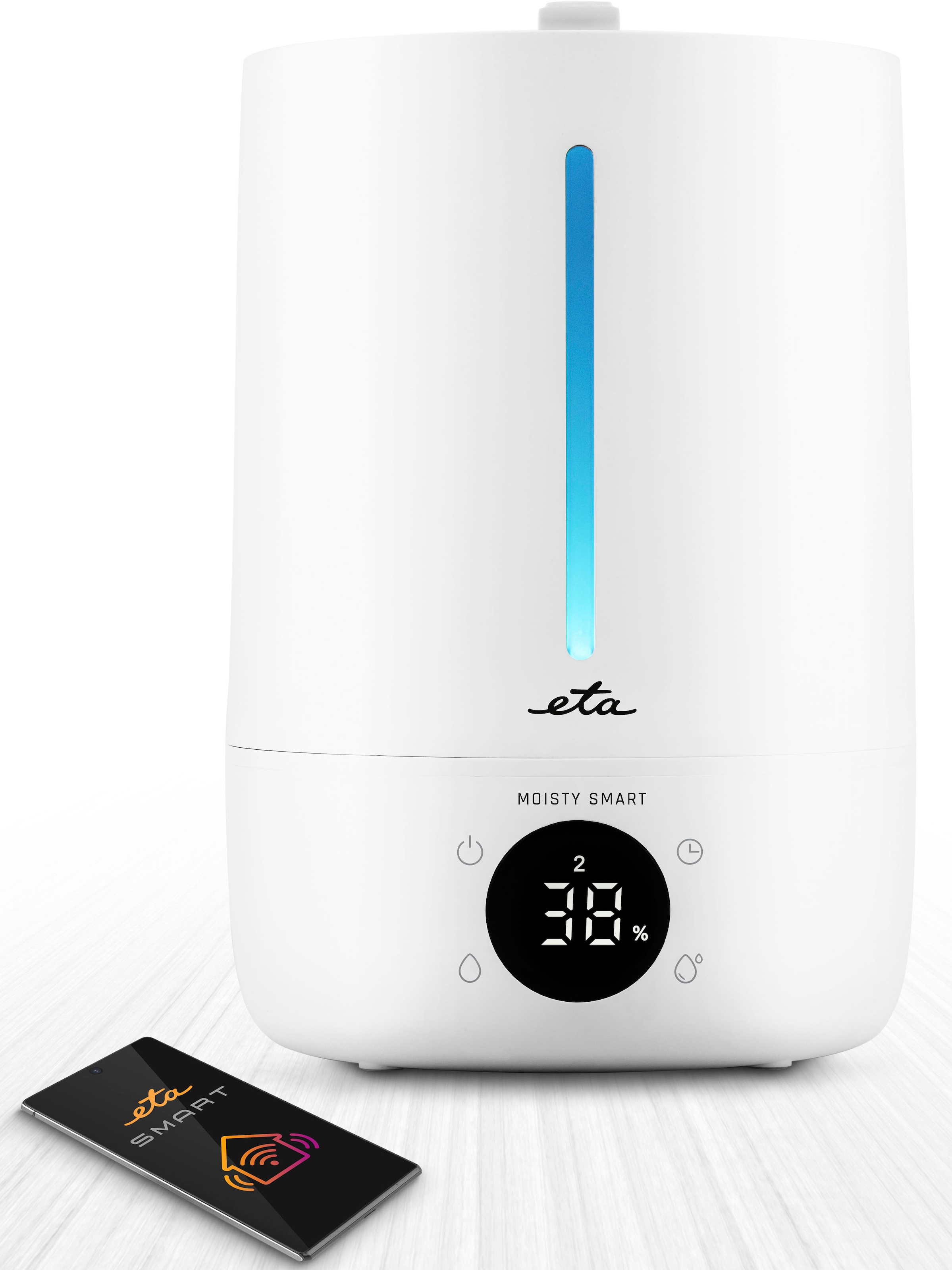 eta Humidificateur d'air »Moisty Smart« 5 l Wassertank Ultraschall-Sprühtechnologie, 12 Std. Betrieb, Smart App, LED-Display